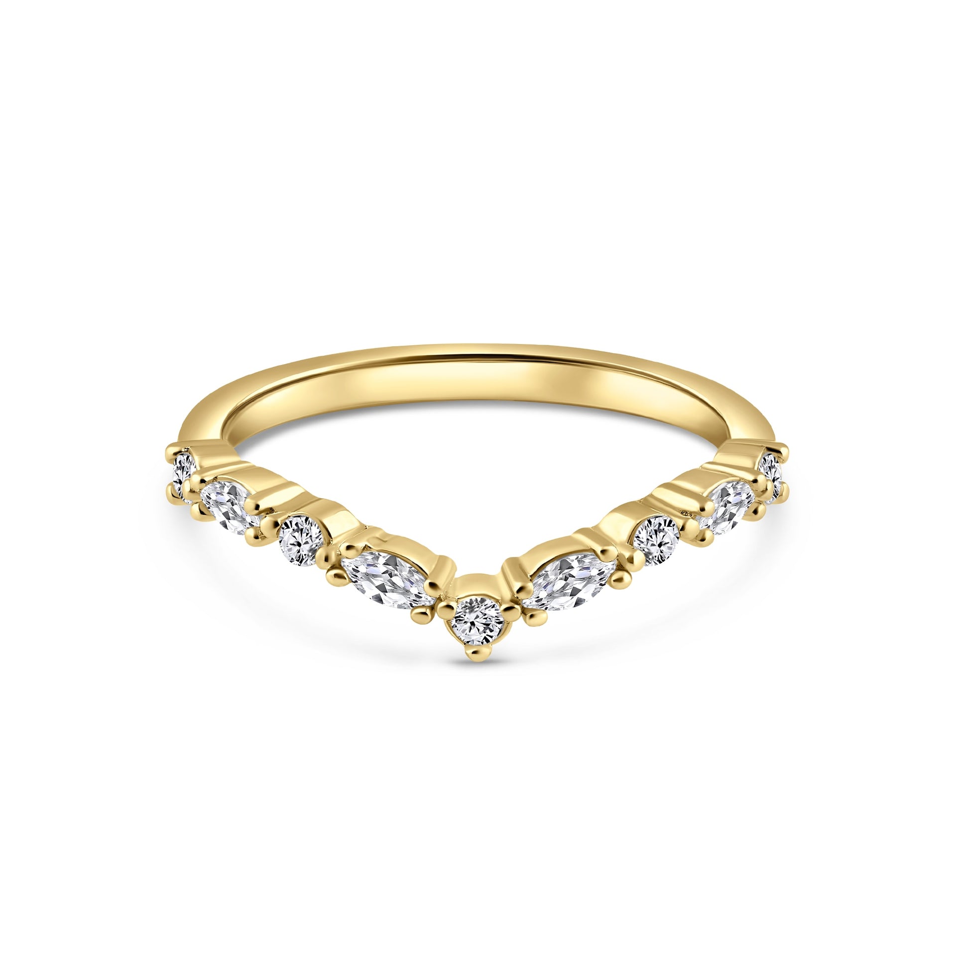 gold vintage style half eternity chevron band on a white background