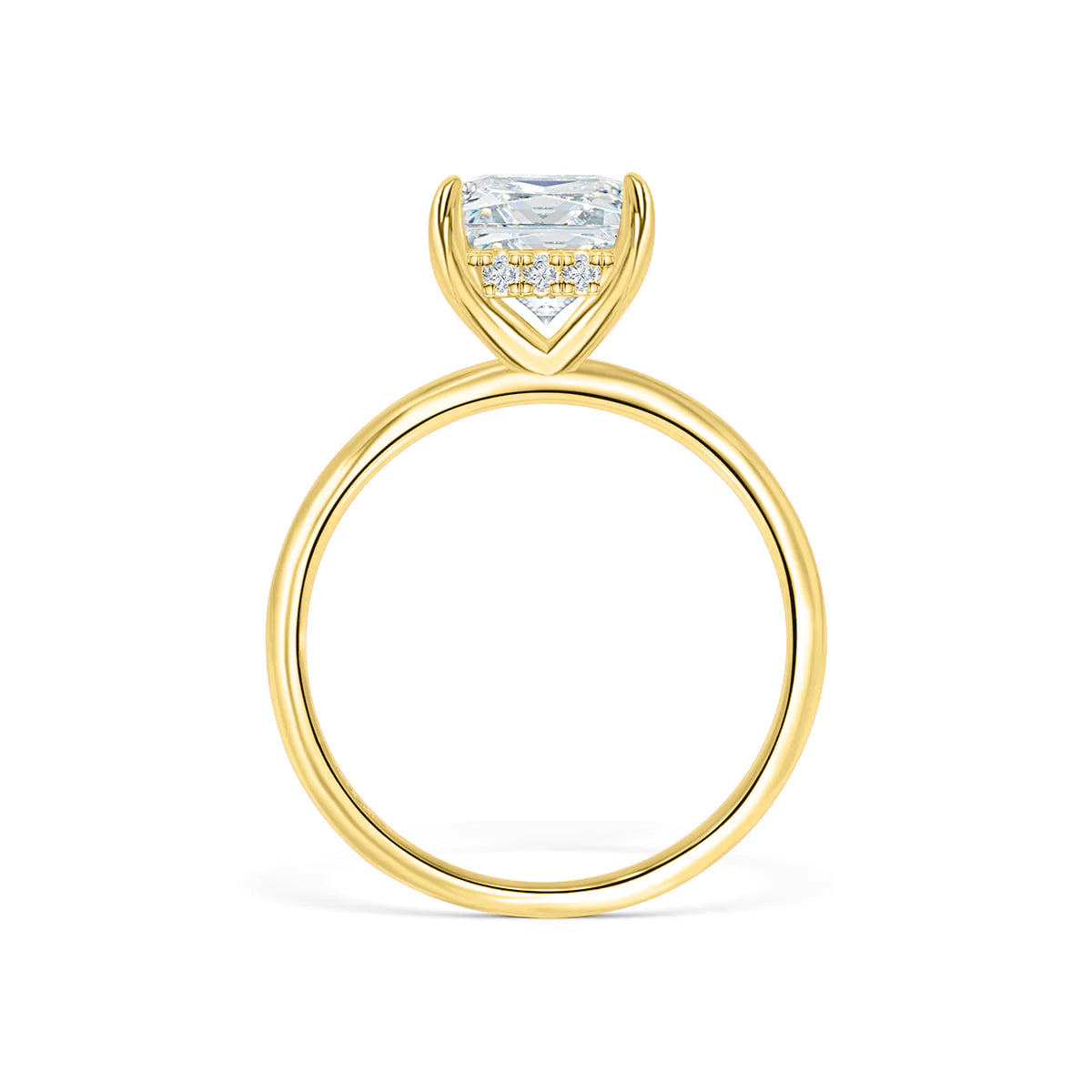 Gold Solitaire Hidden Halo Engagement Ring Radiant Cut