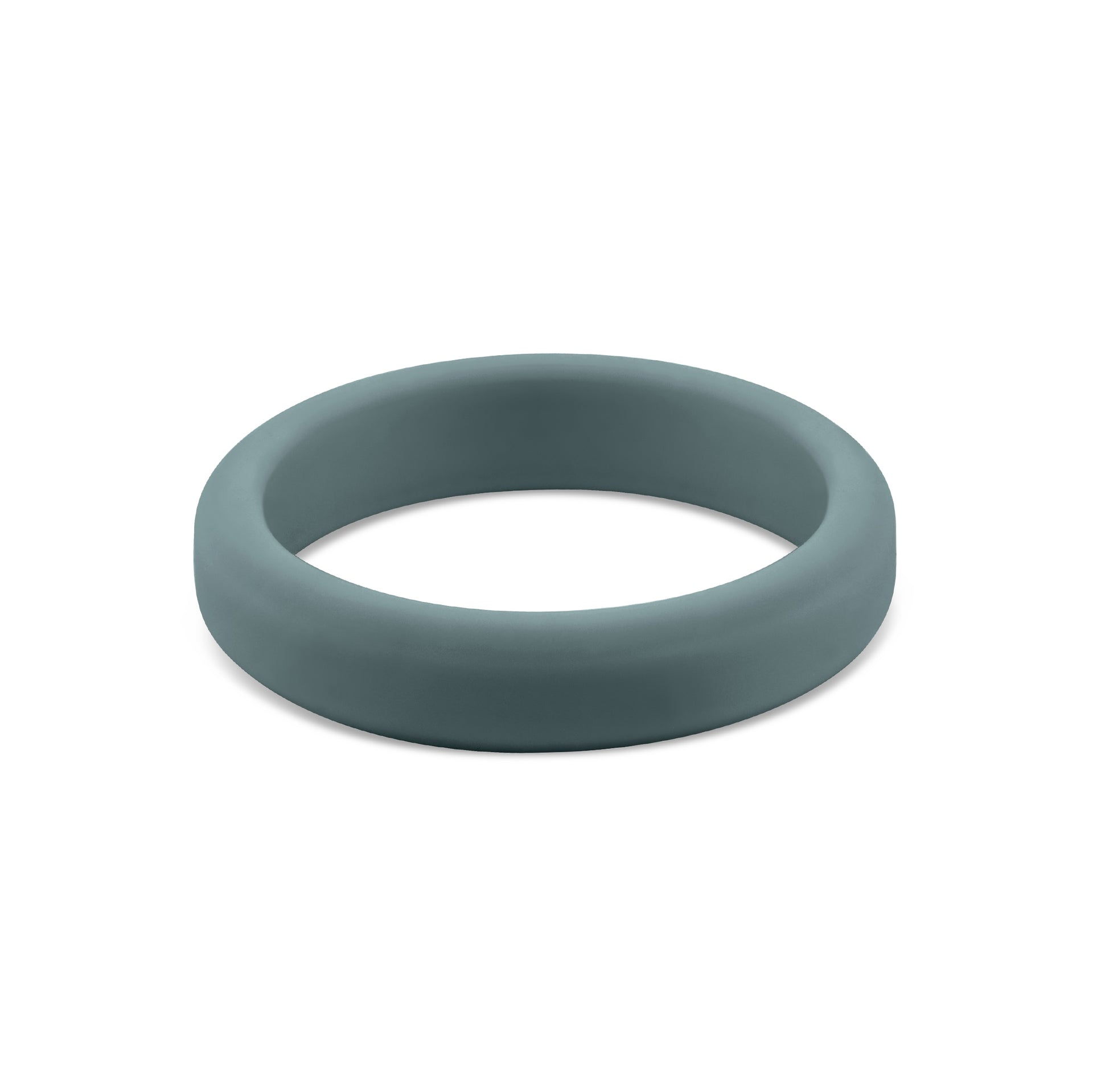 simple dark grey slim silicone unisex wedding band shown on white background
