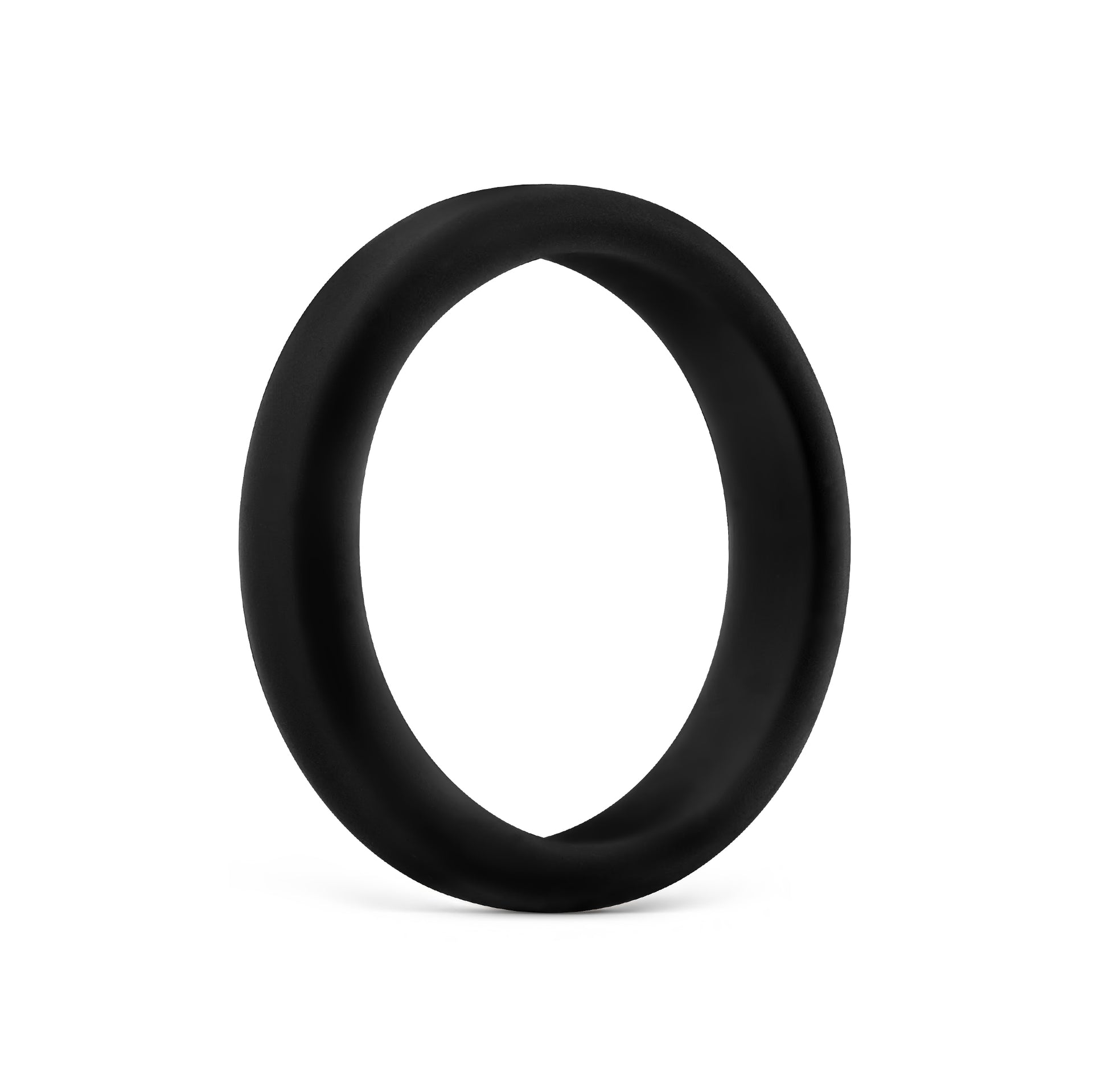black slim unisex silicone wedding band shown on white background