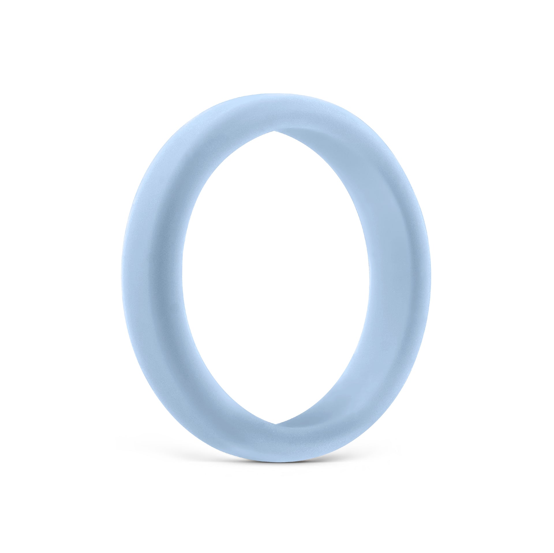 slim sky blue silicone unisex wedding band shown on white background