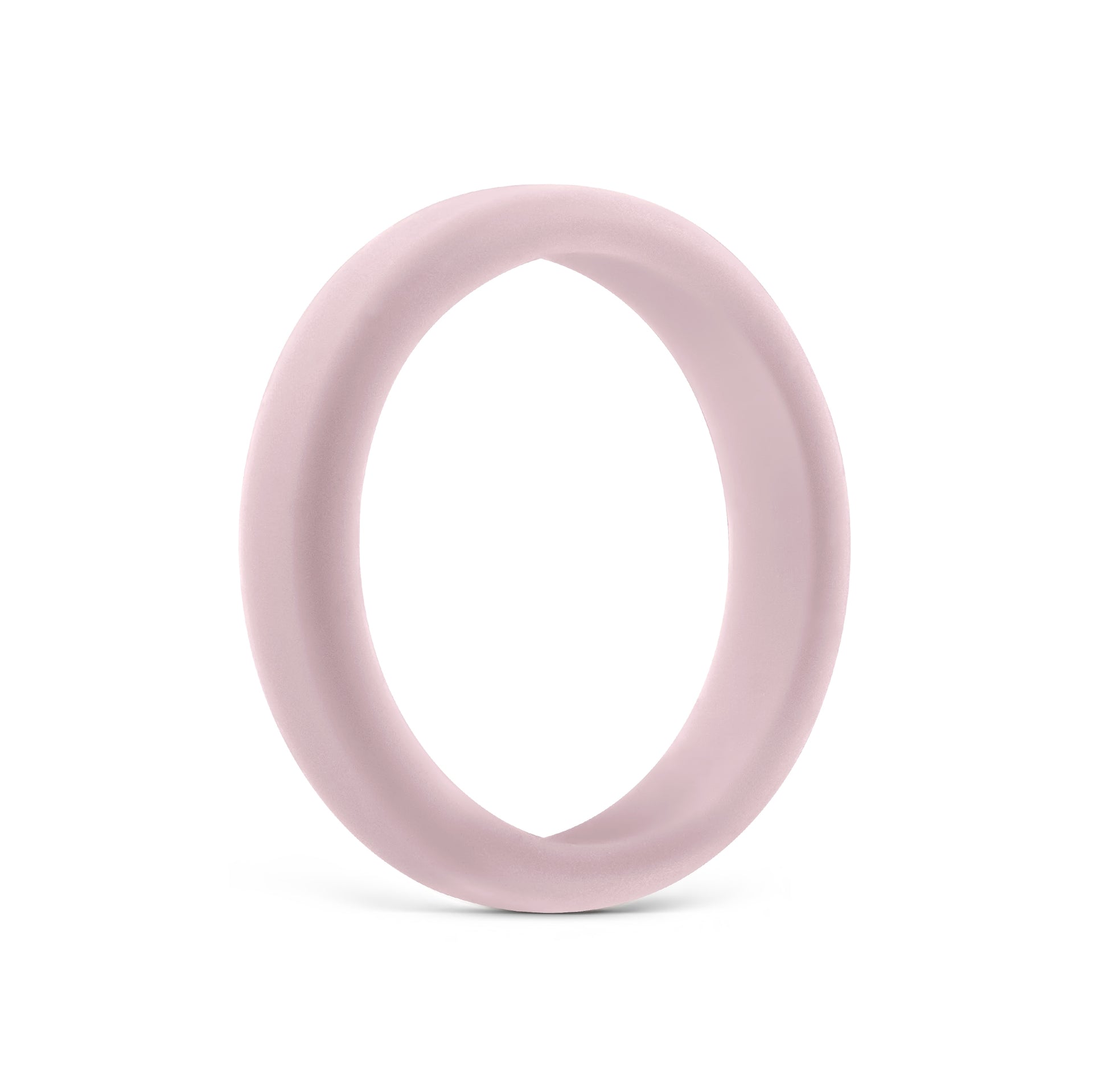 slim light pink silicone unisex wedding band shown on white background