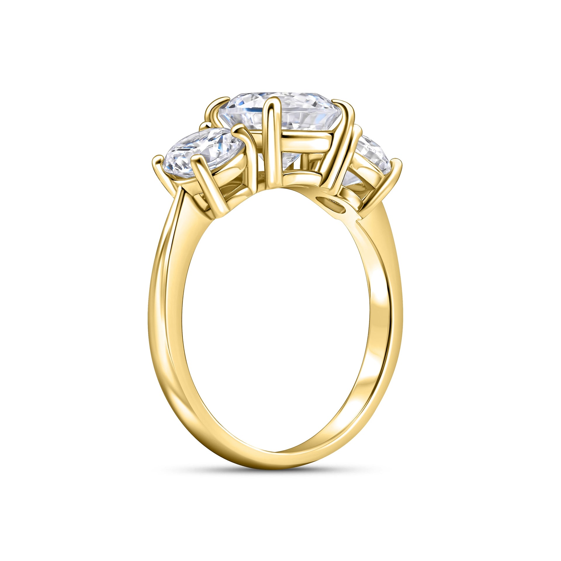 stunning trinity 2ct gold round cut engagement ring on white