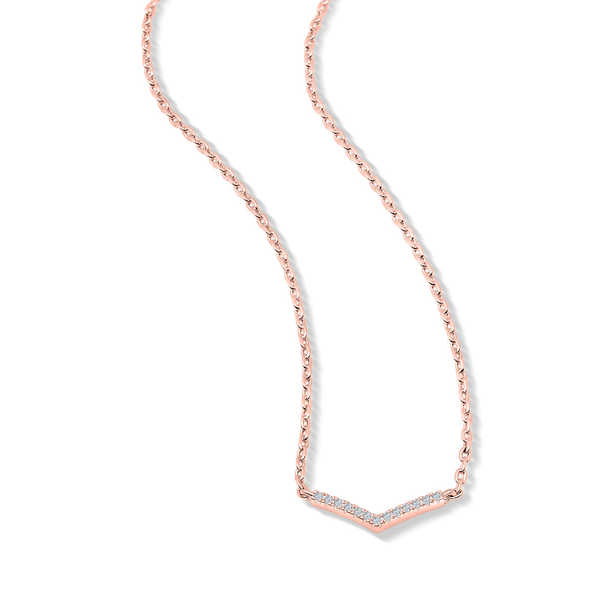 Shimmering rose gold v shaped necklace with stones