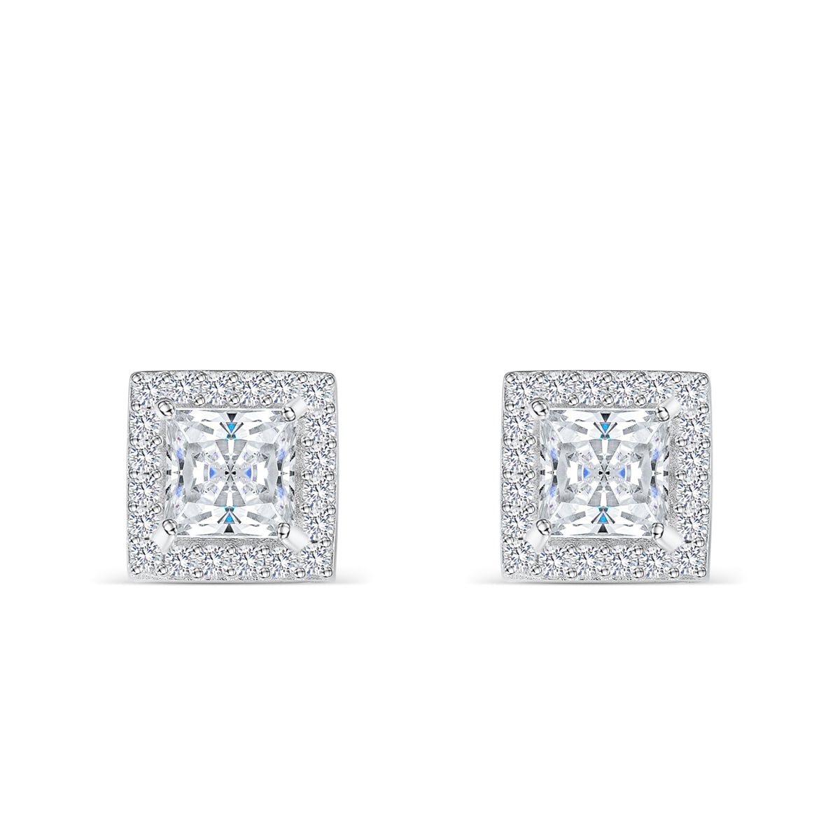 the aria silver princess cut earrings