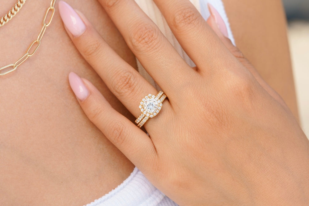 Cushion Halo Engagement Ring Set