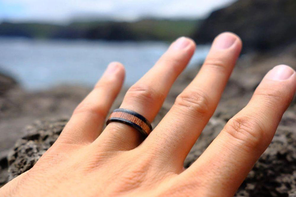 a man wearing the aloha wedding band at a beach