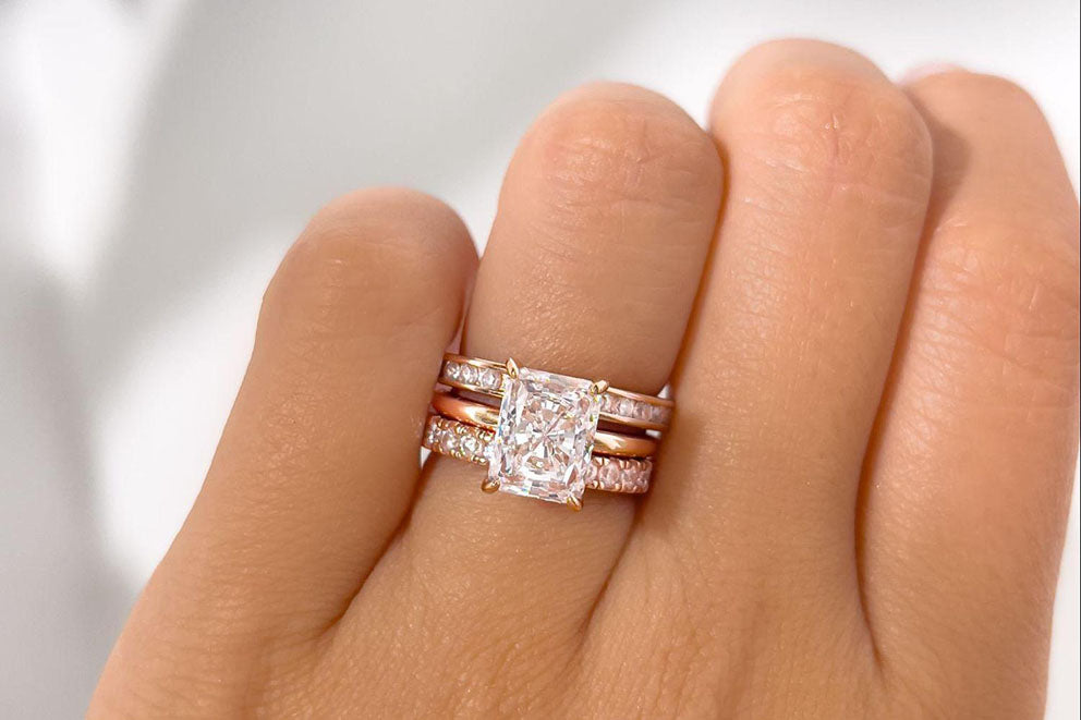 stacked rose gold wedding ring set