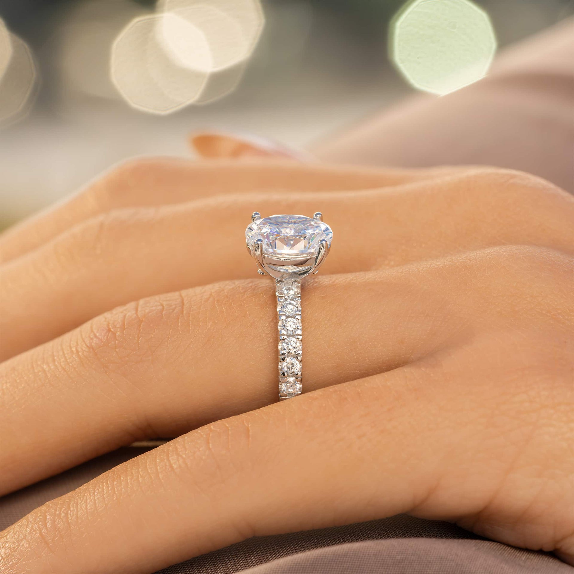 setting shot of 3 carat oval cut engagement ring