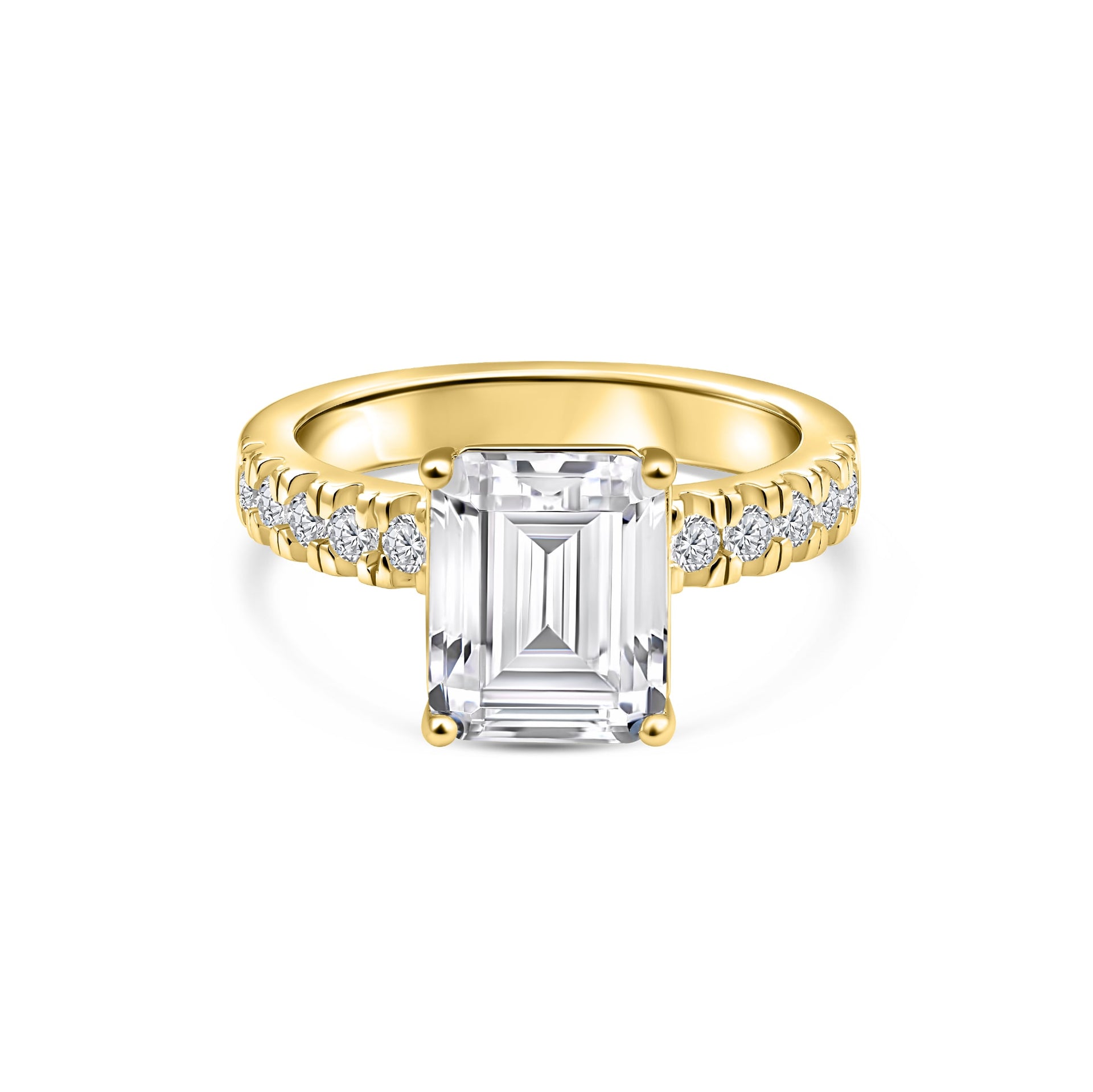 gold 3.75 carat emerald cut half eternity engagement ring