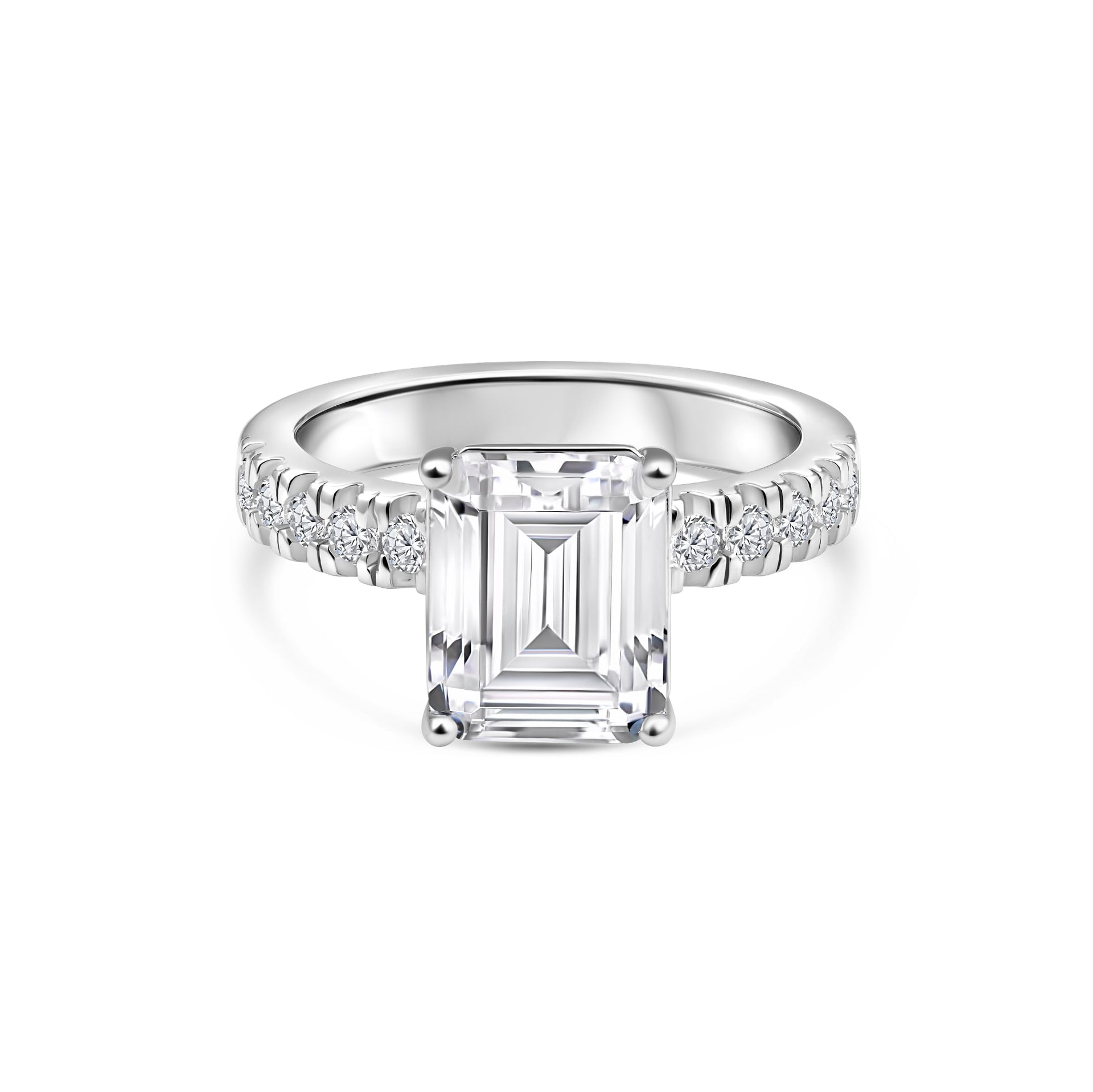 bold silver 3.75 carat emerald cut half eternity engagement ring