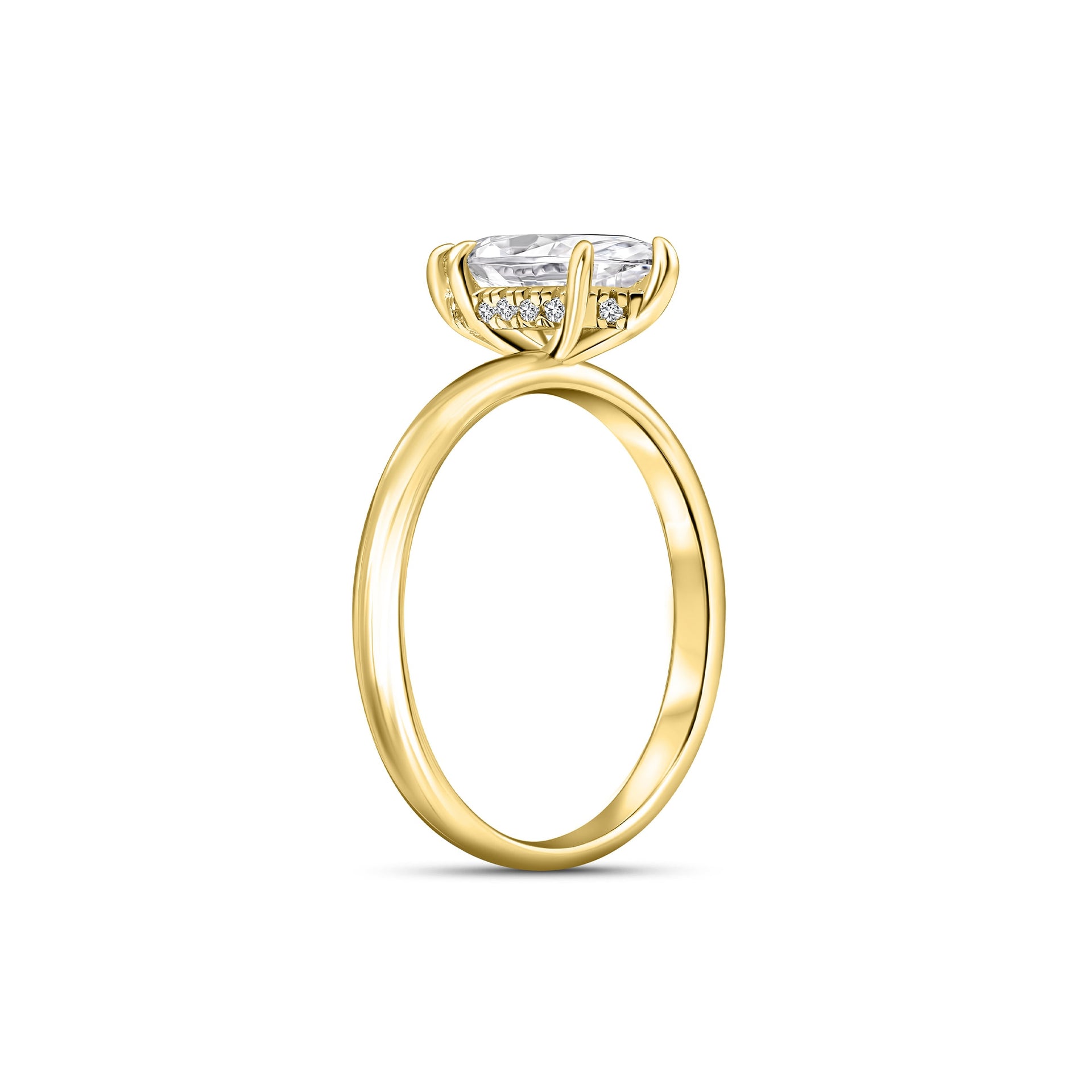 Gold 1 carat marquise cut solitaire engagement ring with hidden halo