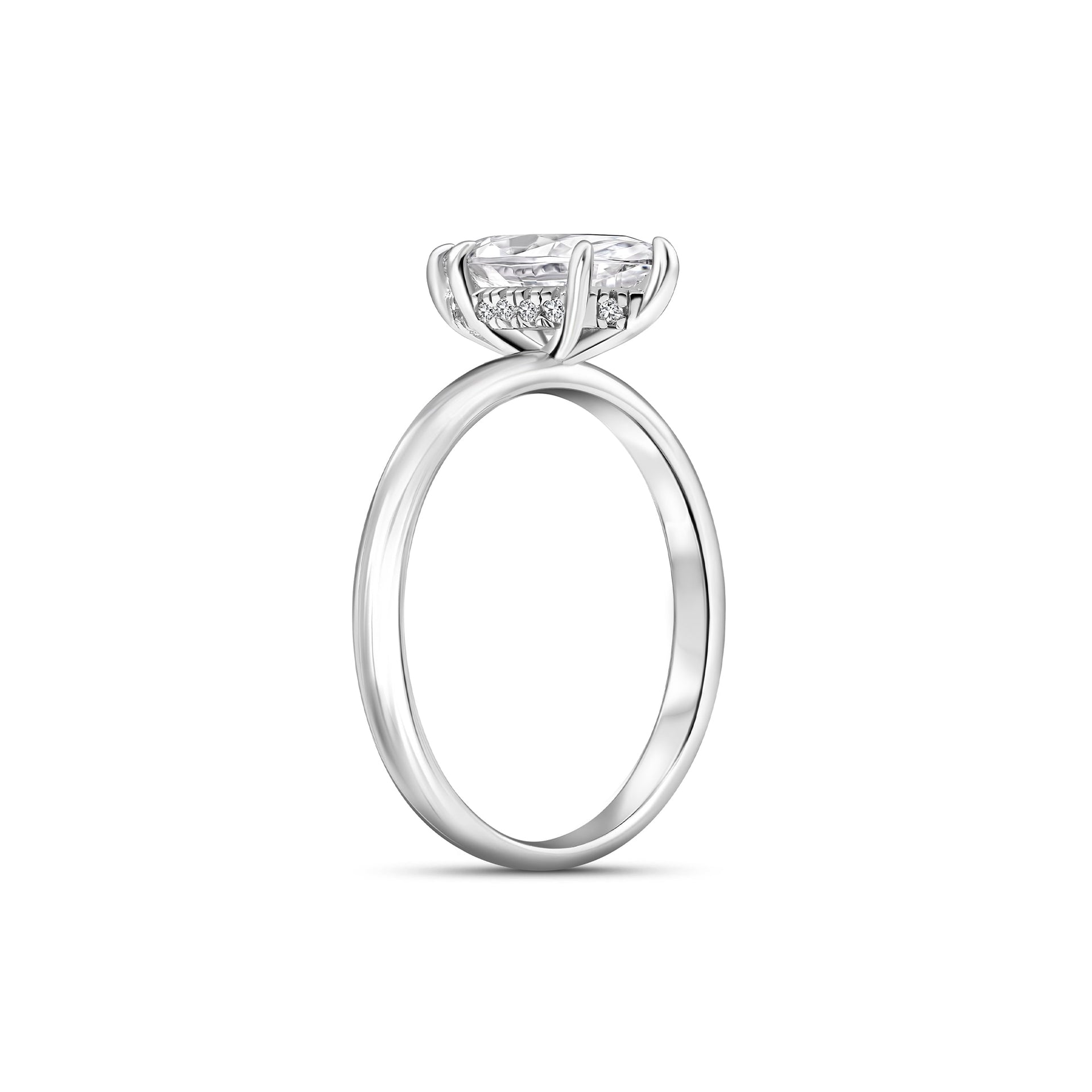 Silver 1 carat marquise cut solitaire engagement ring with hidden halo