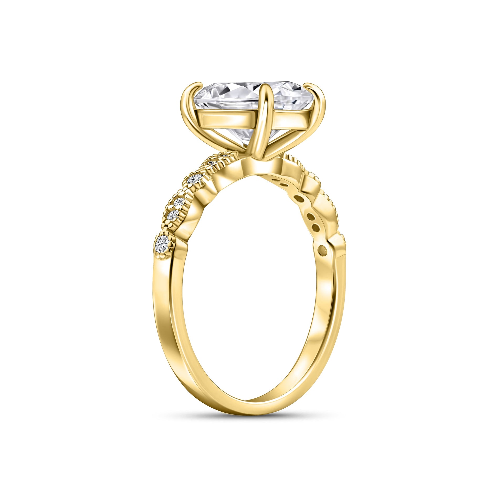 3 carat oval cut gold engagement ring on white background