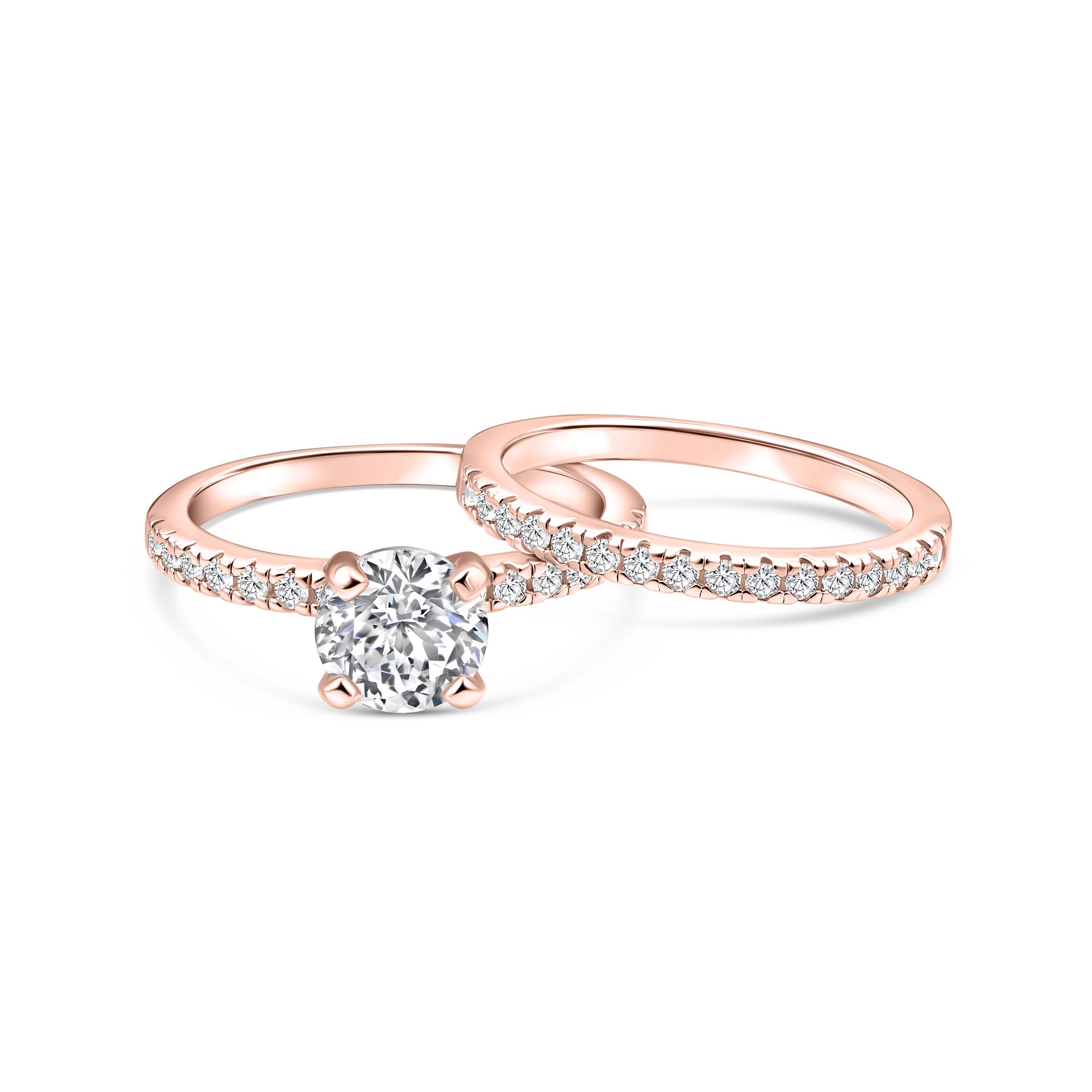 rose gold wedding set shown on white background