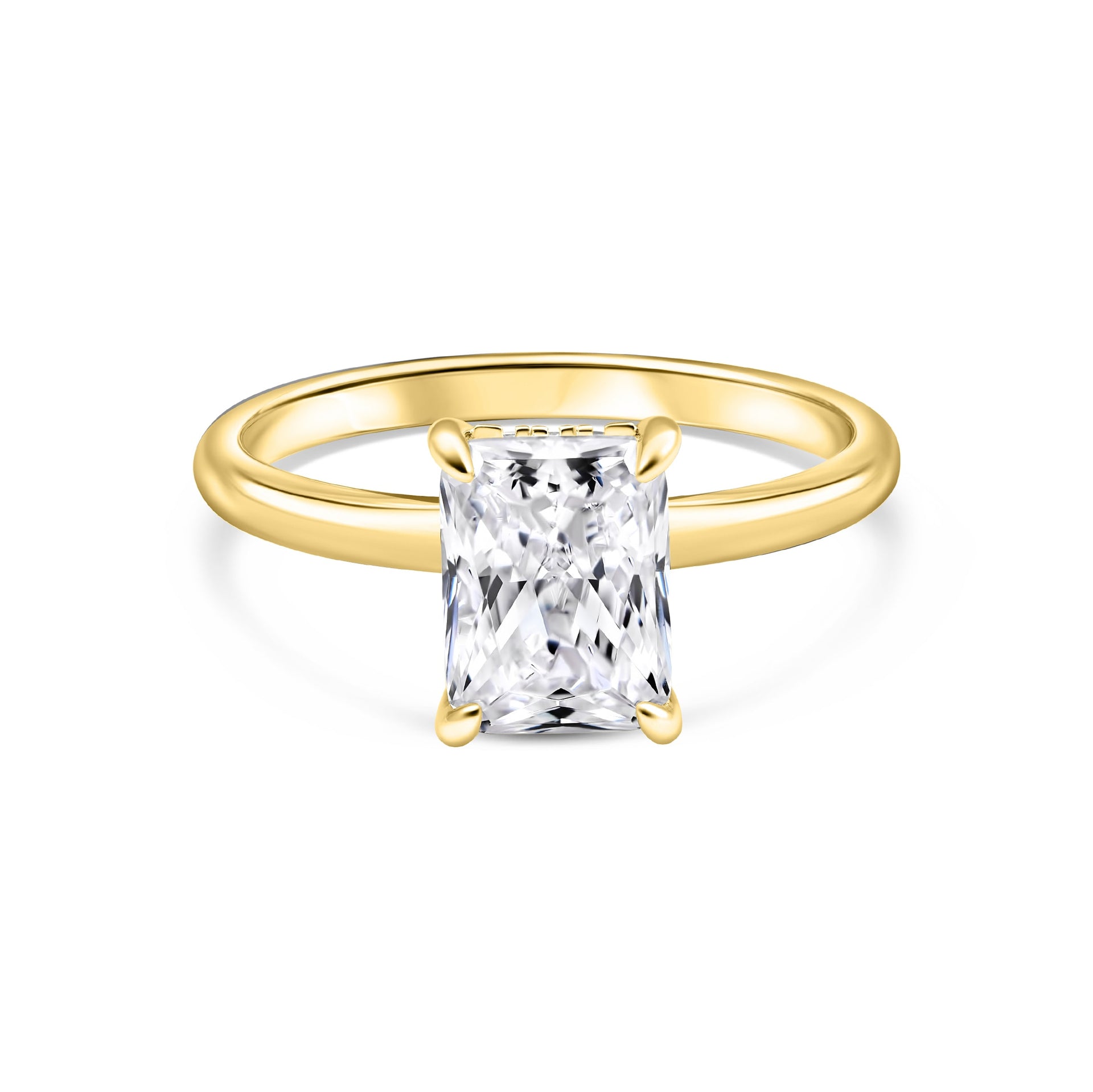 simple gold 1.5 carat radiant cut solitaire engagement ring