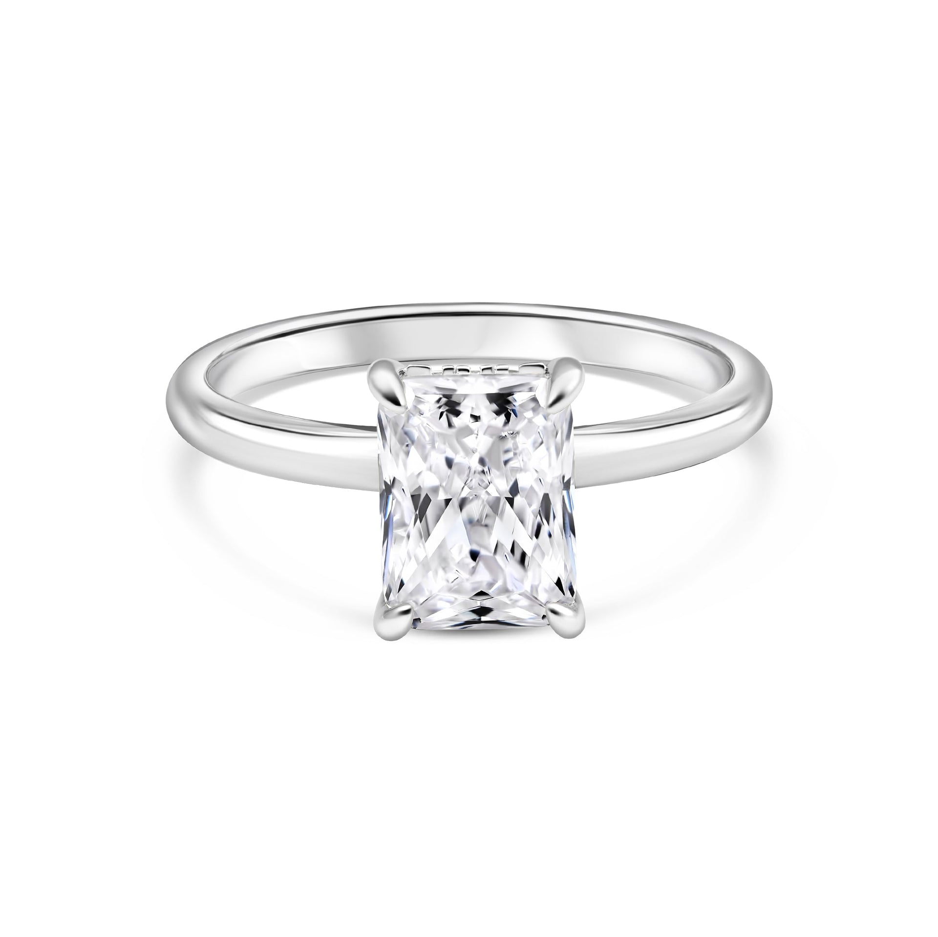 simple silver 1.5 carat radiant cut solitaire engagement ring