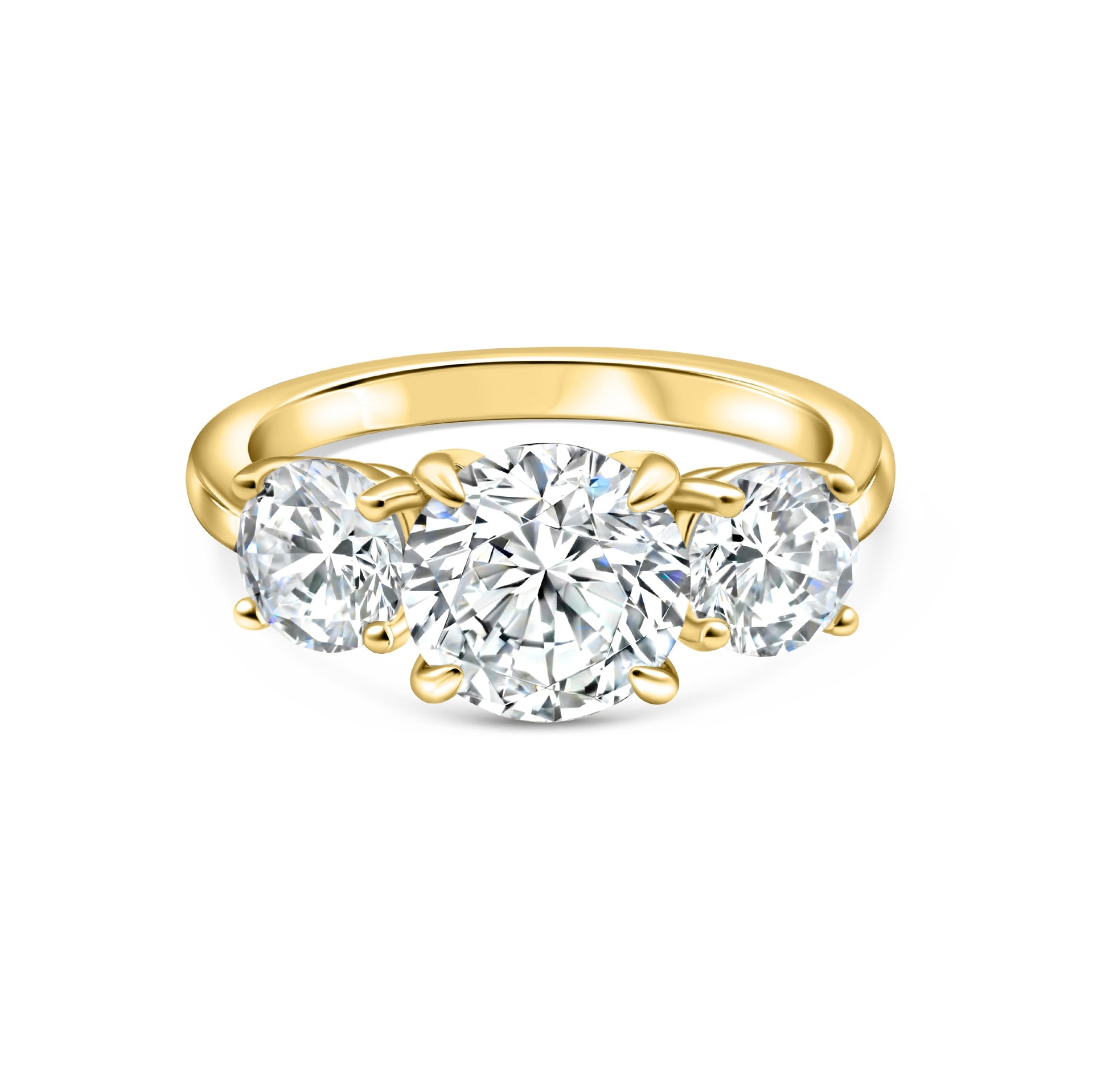 stunning trinity 2ct gold round cut engagement ring on white