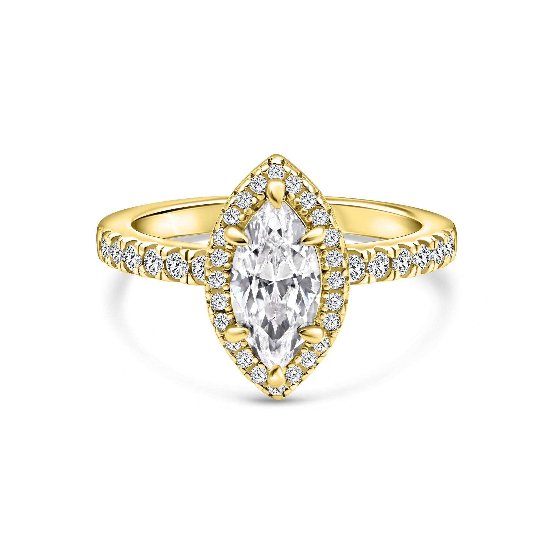 classic gold 1 carat marquise cut half eternity engagement ring with stunning halo detail