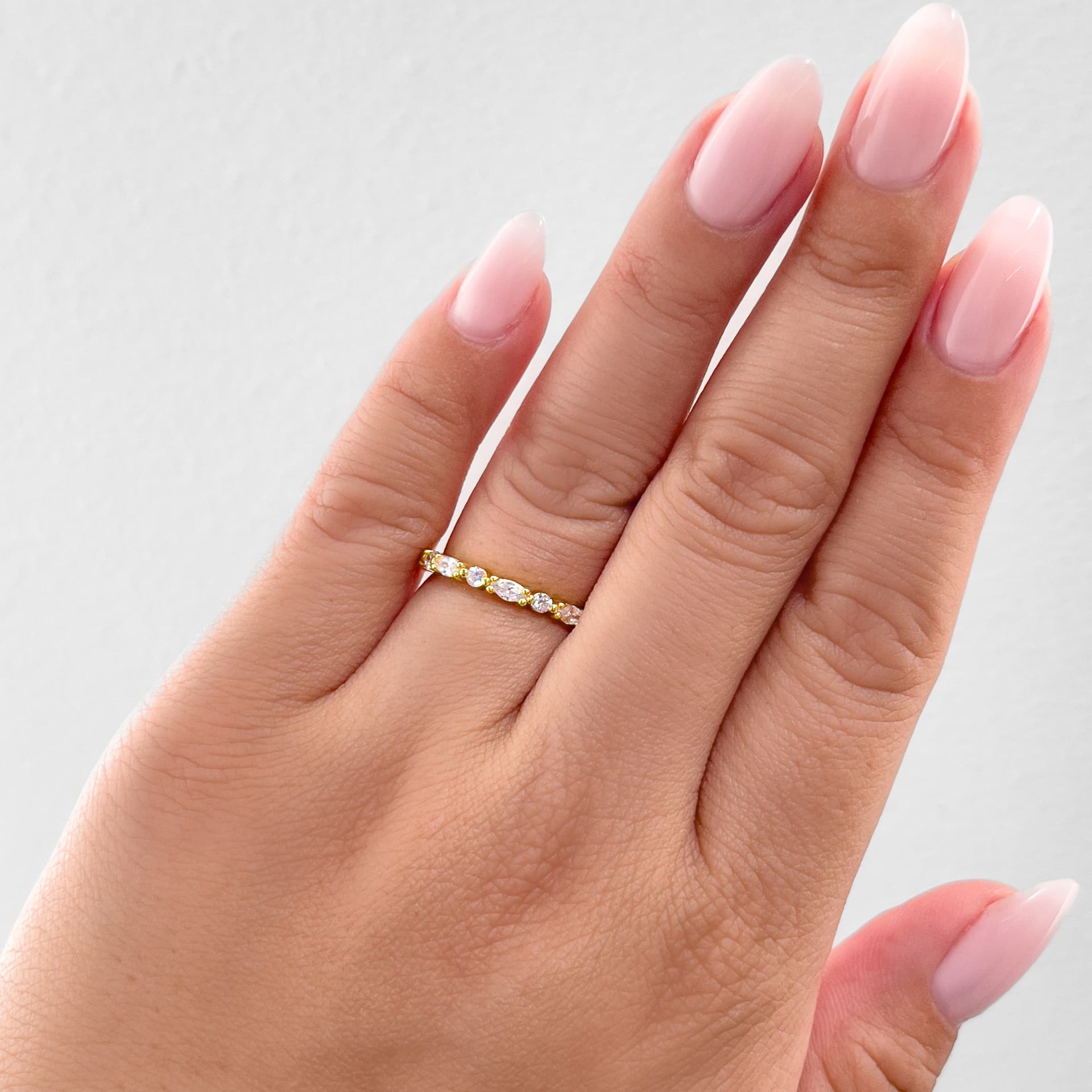 vintage mixed cut half eternity wedding band in gold