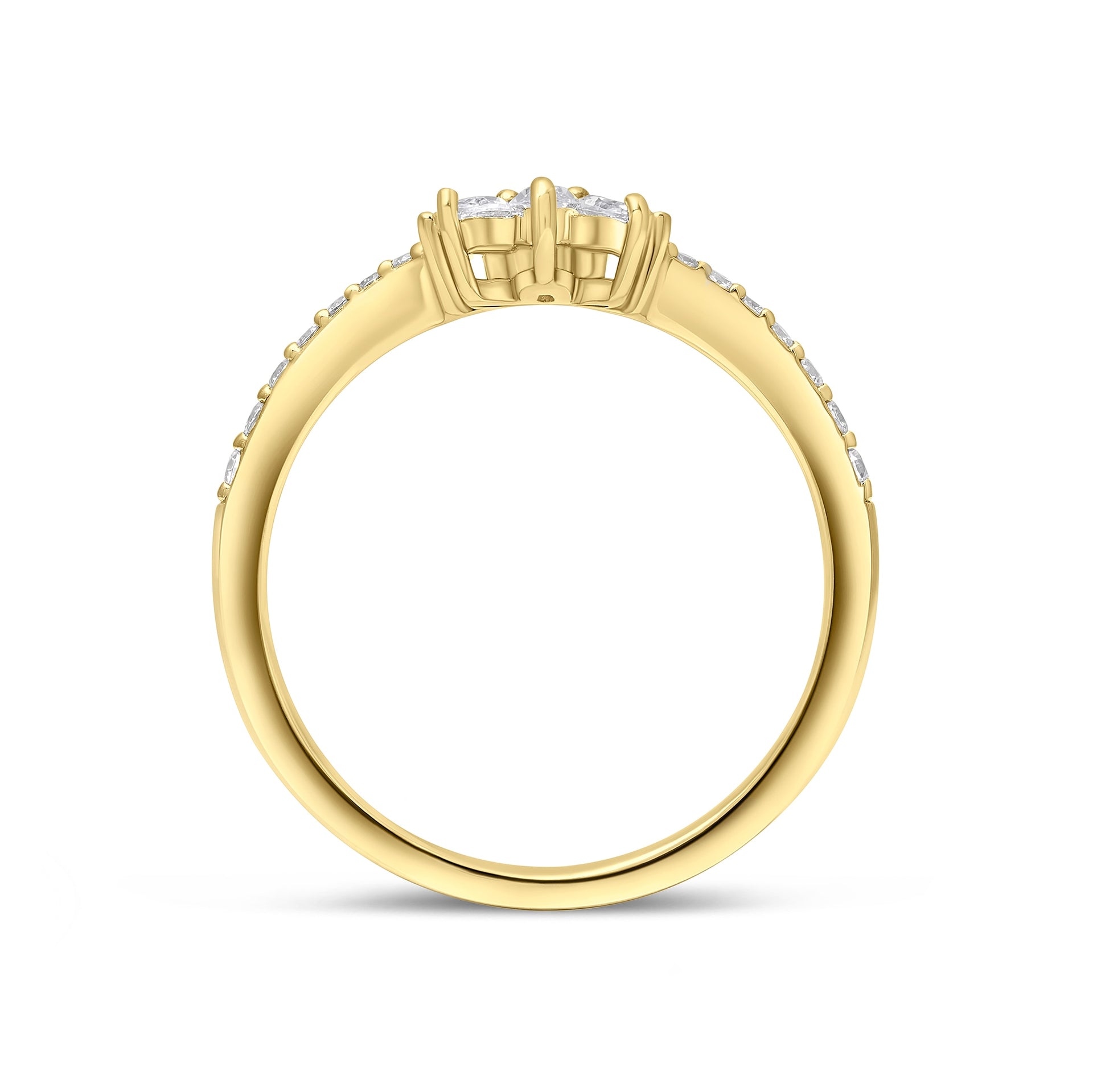 Alternate view of gold half eternity vintage wedding band on white background