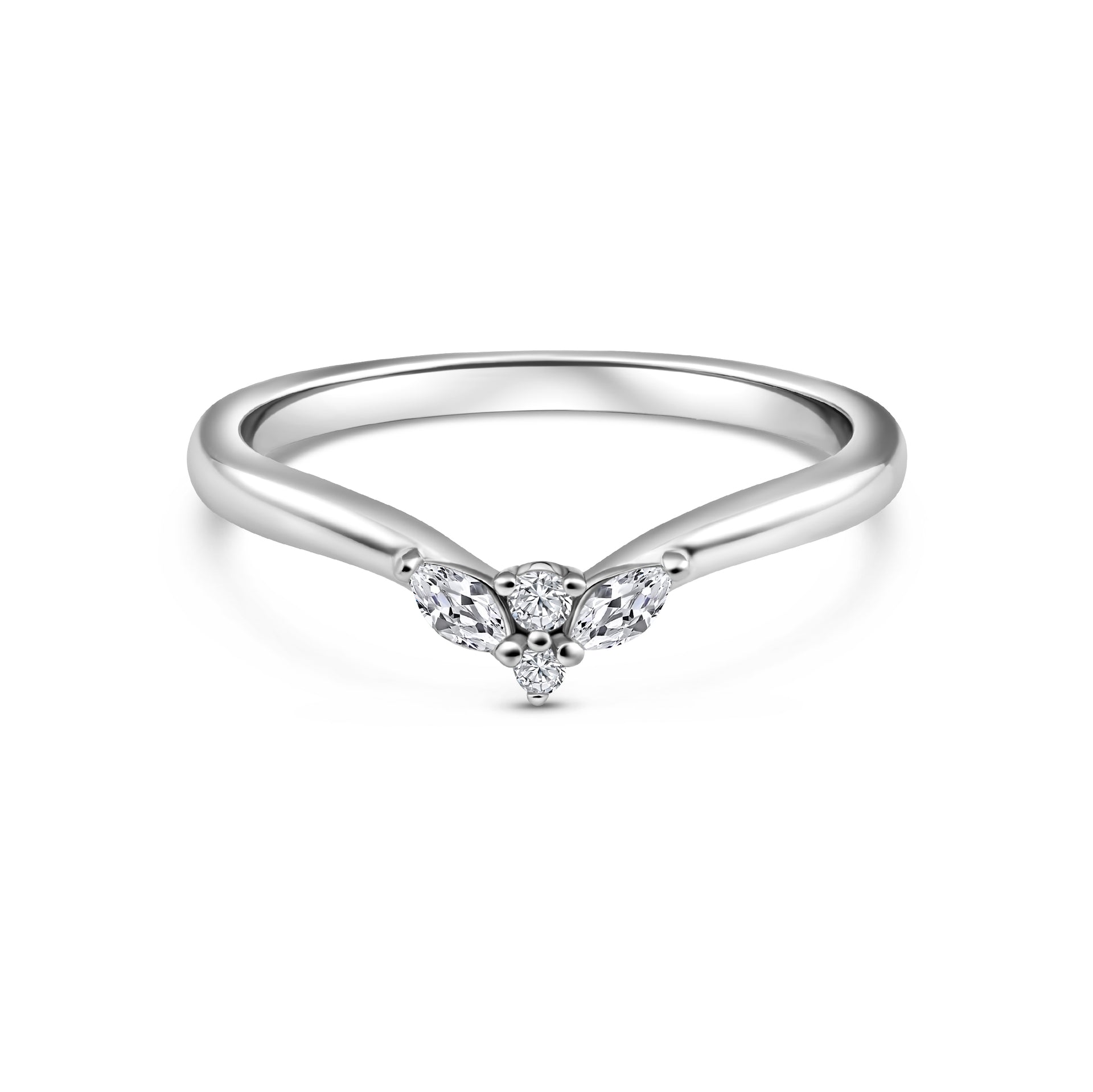 silver simple minimalist vintage style chevron wedding band on a white background