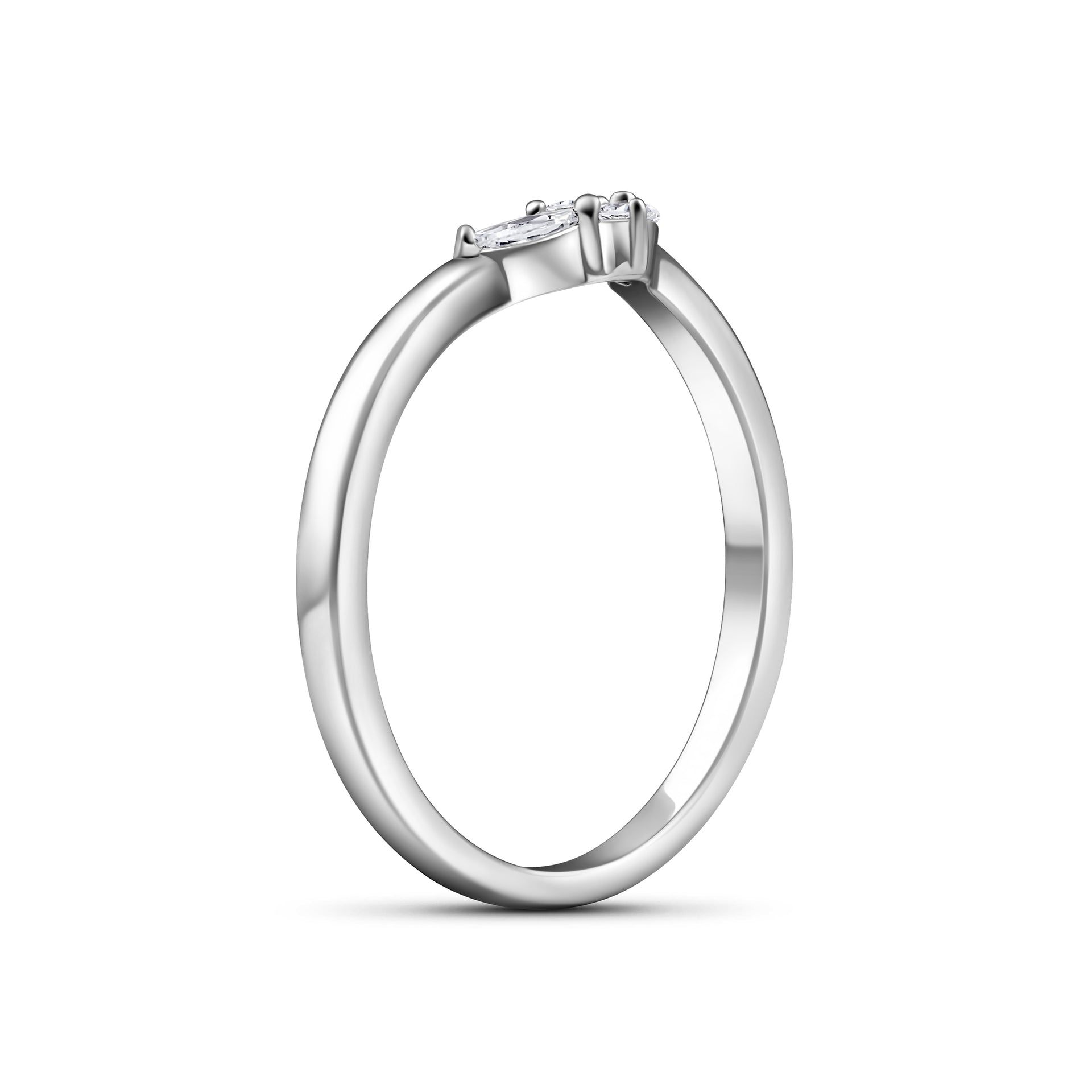 alternative pose of a silver simple vintage chevron wedding band on a white background