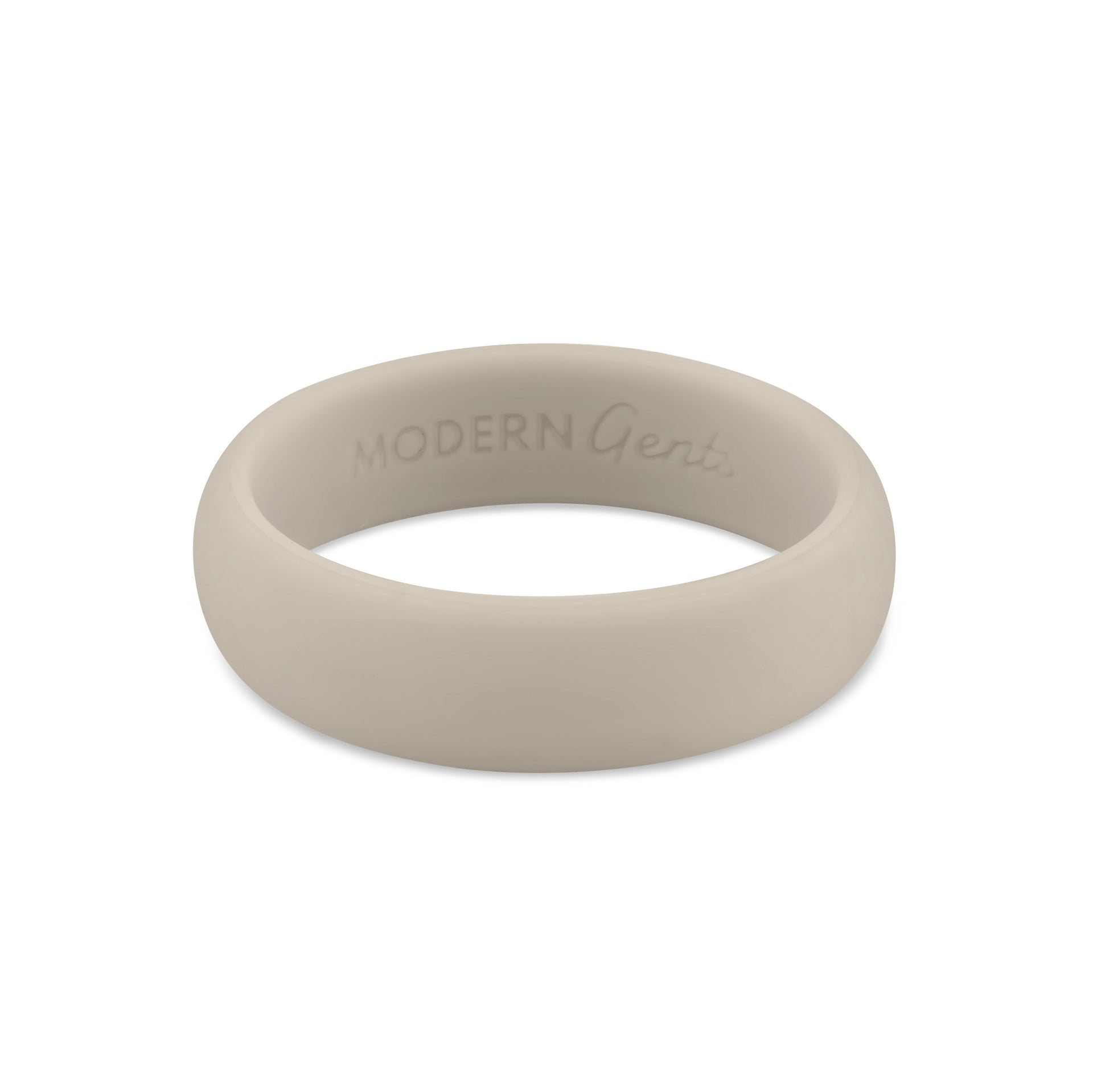 neutral tan slim silicone band with Modern Gents logo on the inner side on white background