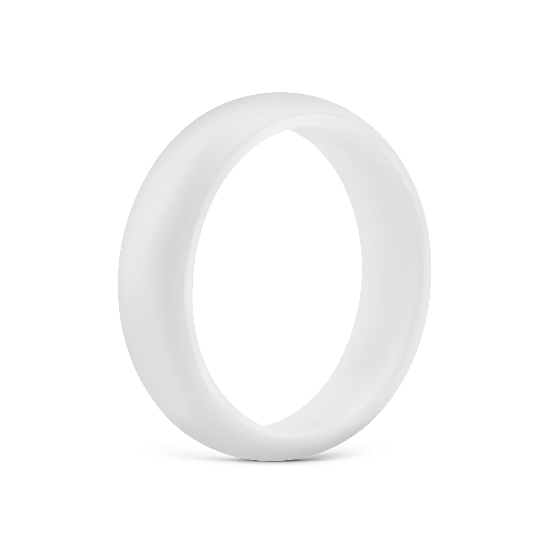 side view of white slim silicone band on white background
