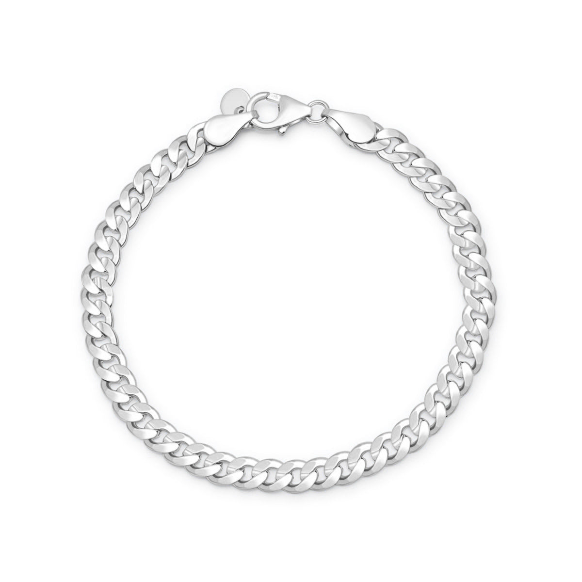 silver cuban link chain bracelet connected at the clasp on white background