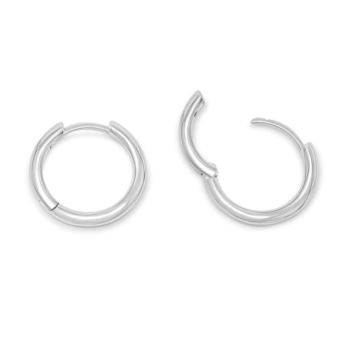 alternative pose of simple silver hoops on a white background