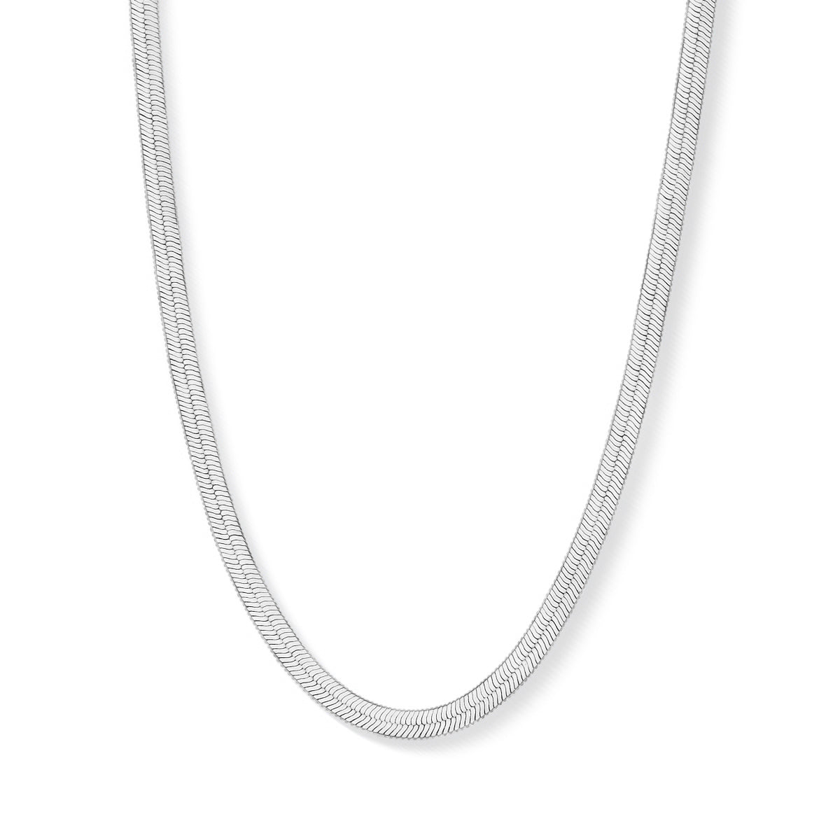 silver herringbone detail chain necklace on a white background