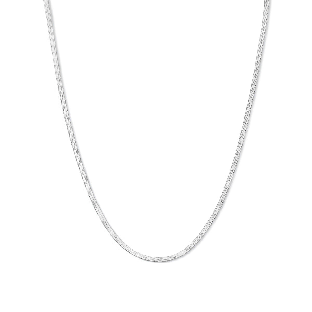 slim silver herringbone detail necklace on a white background