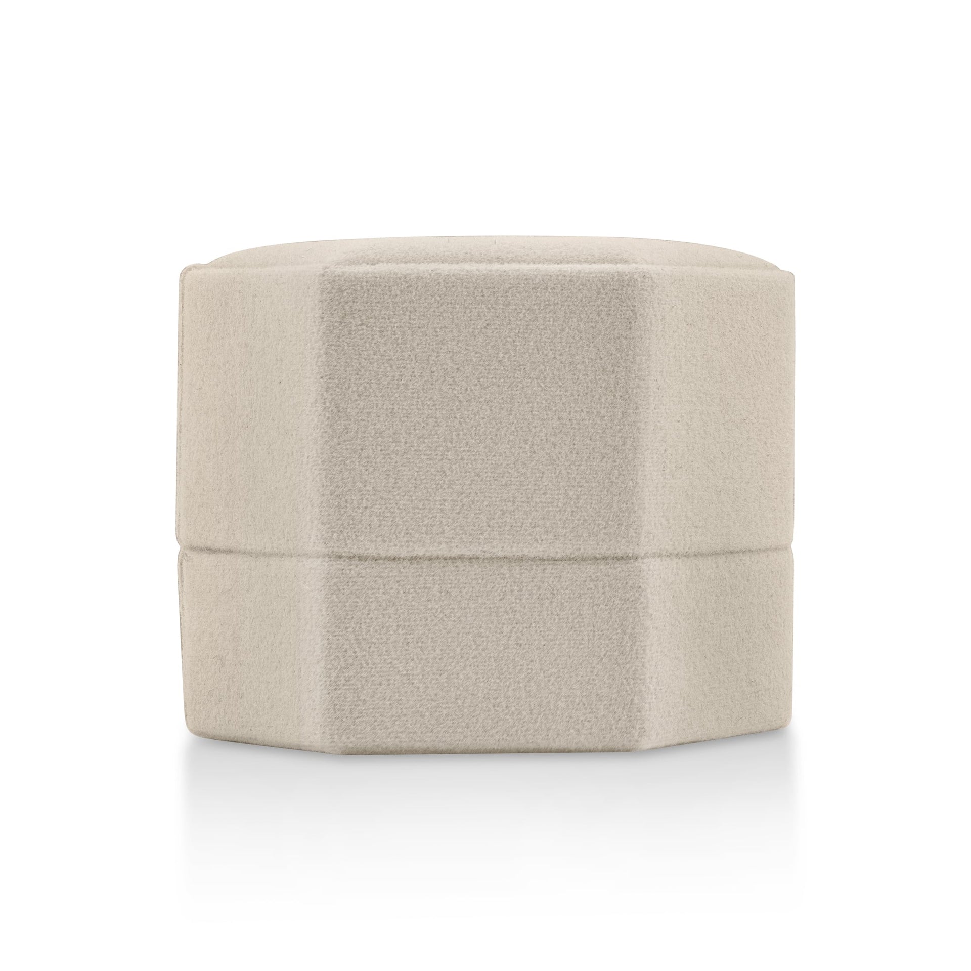 Stone velvet hexagon ring box shown closed on a white background