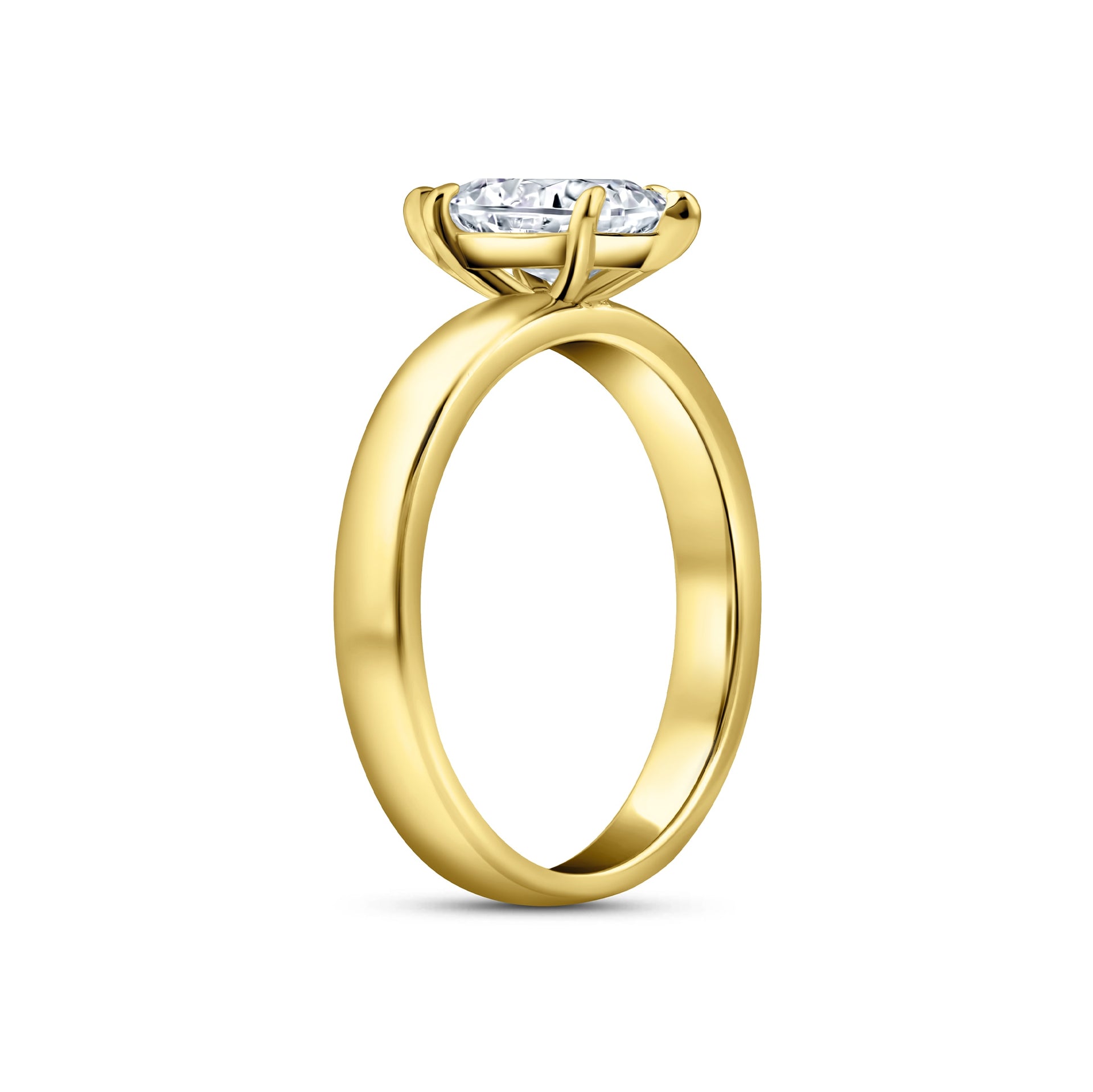 semi side view of a 2 carat marquise cut 3mm solitaire engagement ring on a white background