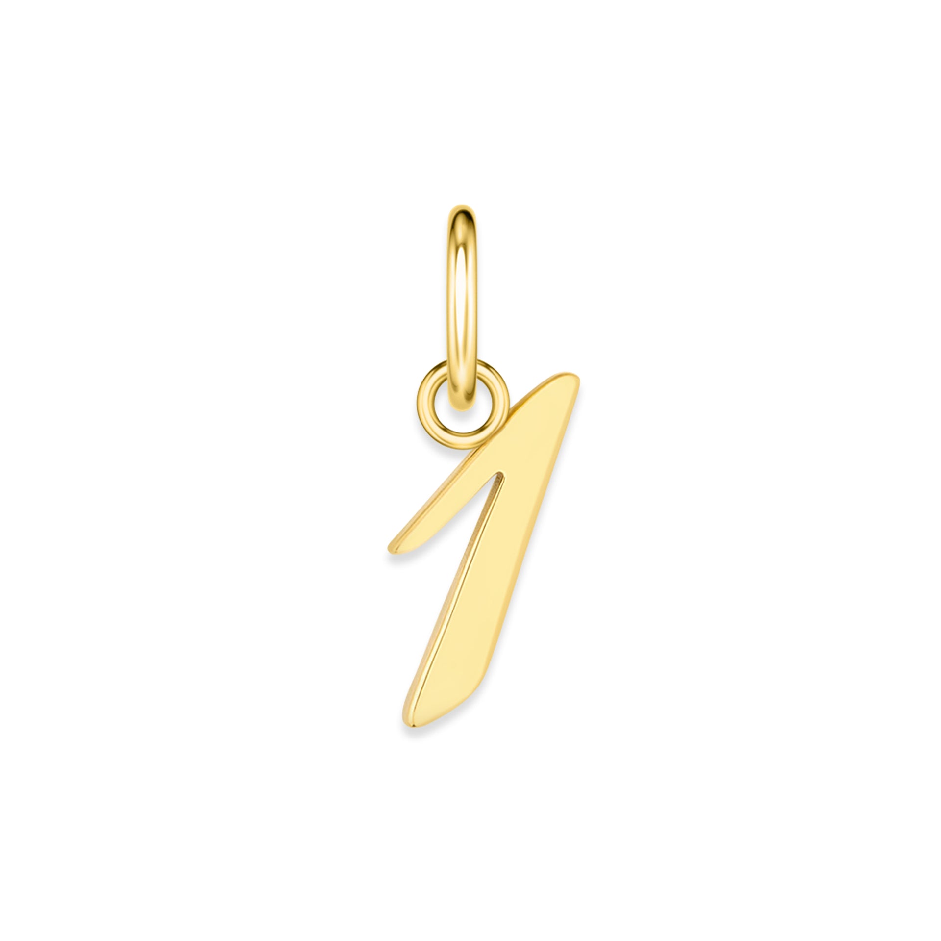 gold stainless steel number charm "1" on a white background
