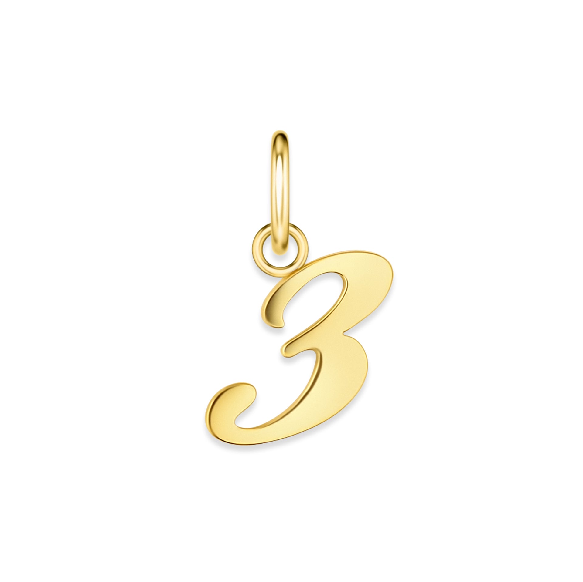 gold stainless steel number charm "3" on a white background
