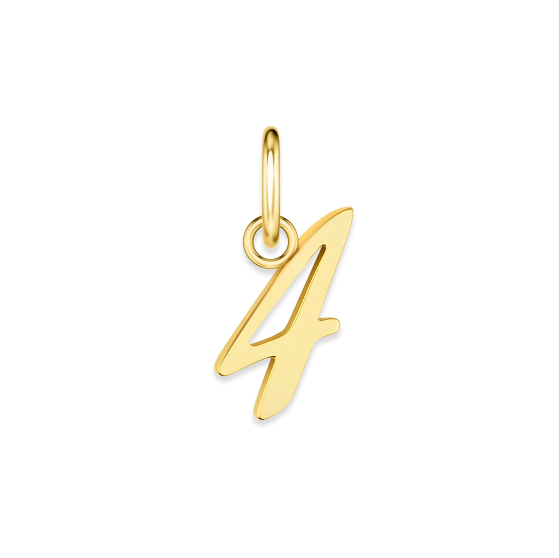 gold stainless steel number charm "4" on a white background
