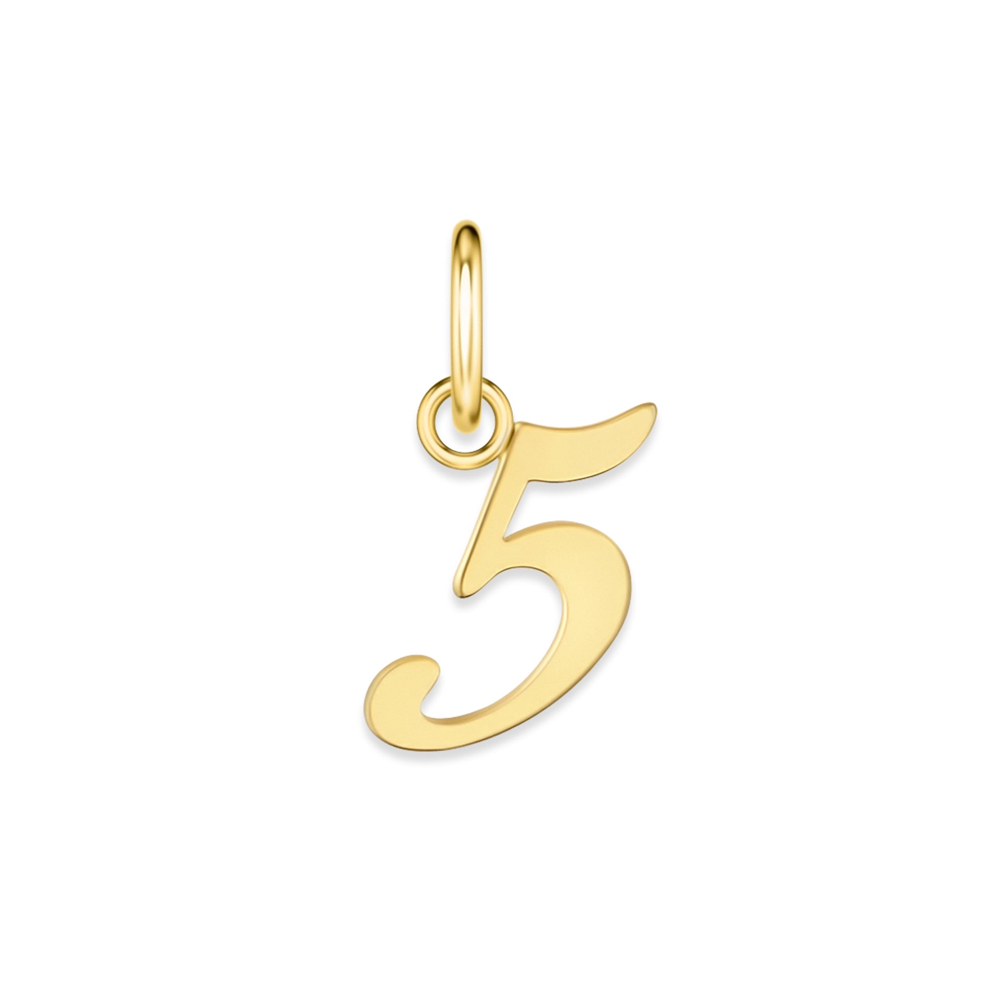 gold stainless steel number charm "5" on a white background
