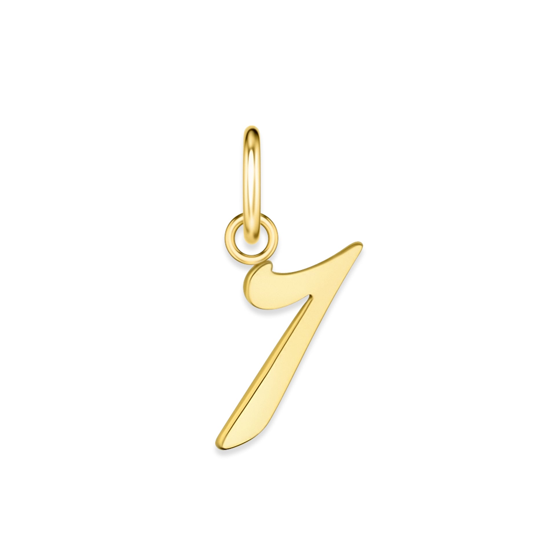 gold stainless steel number charm "7" on a white background
