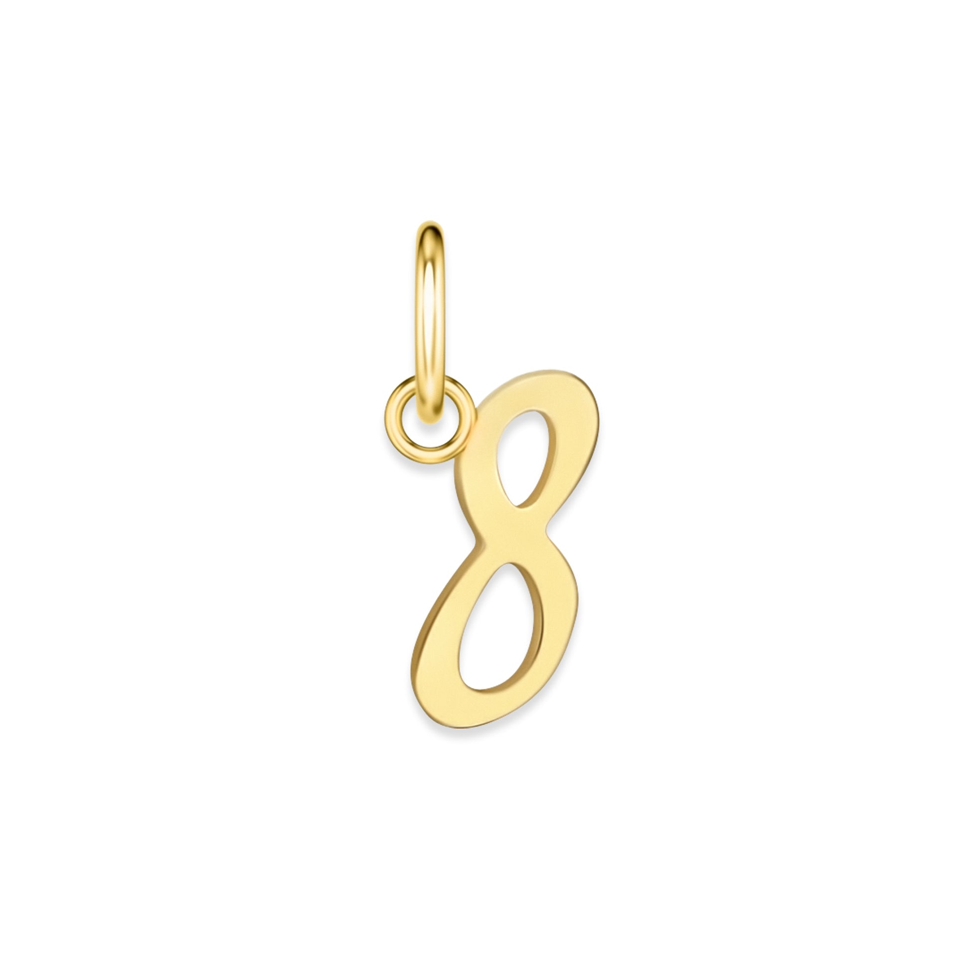 gold stainless steel number charm "8" on a white background
