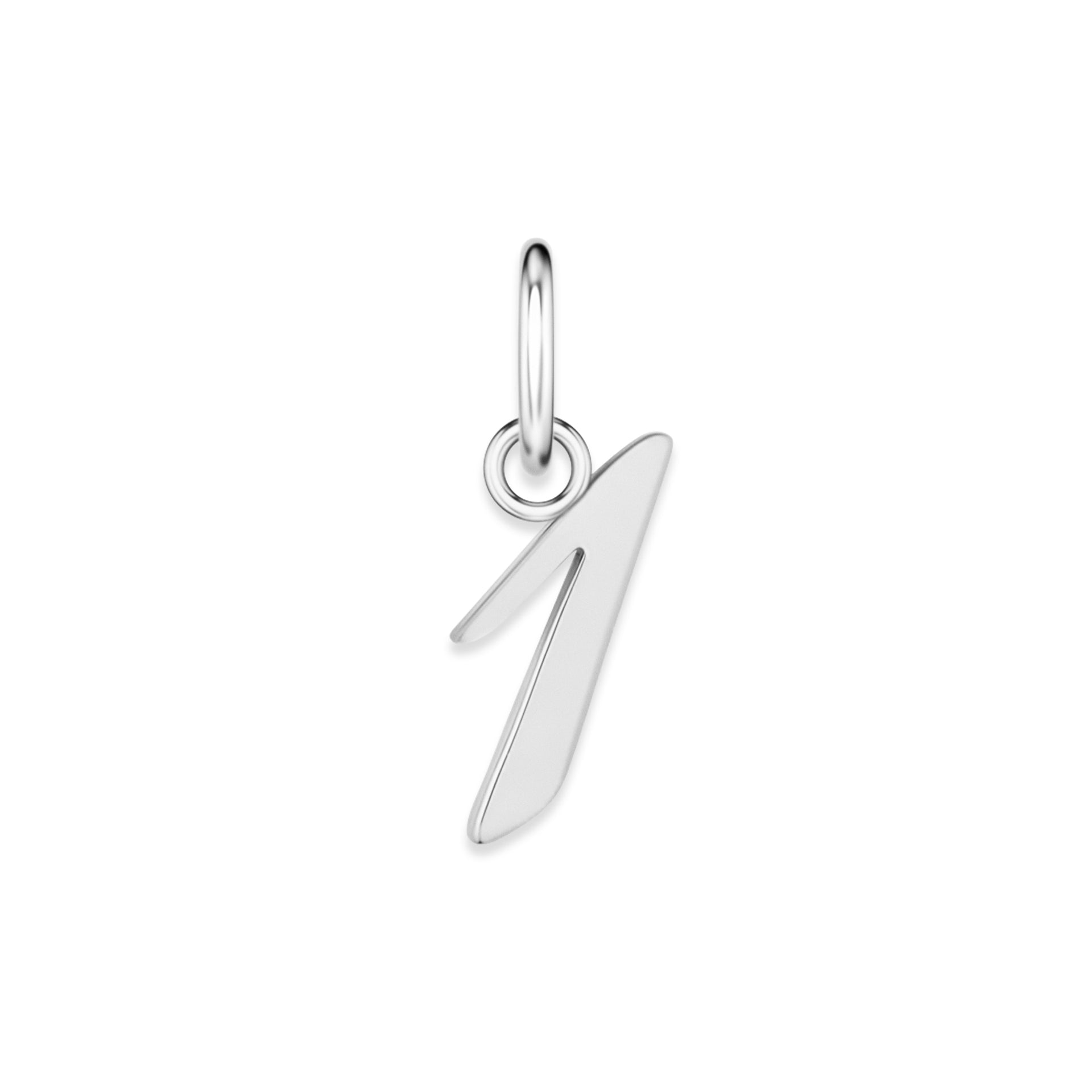 silver stainless steel number charm "1" on a white background
