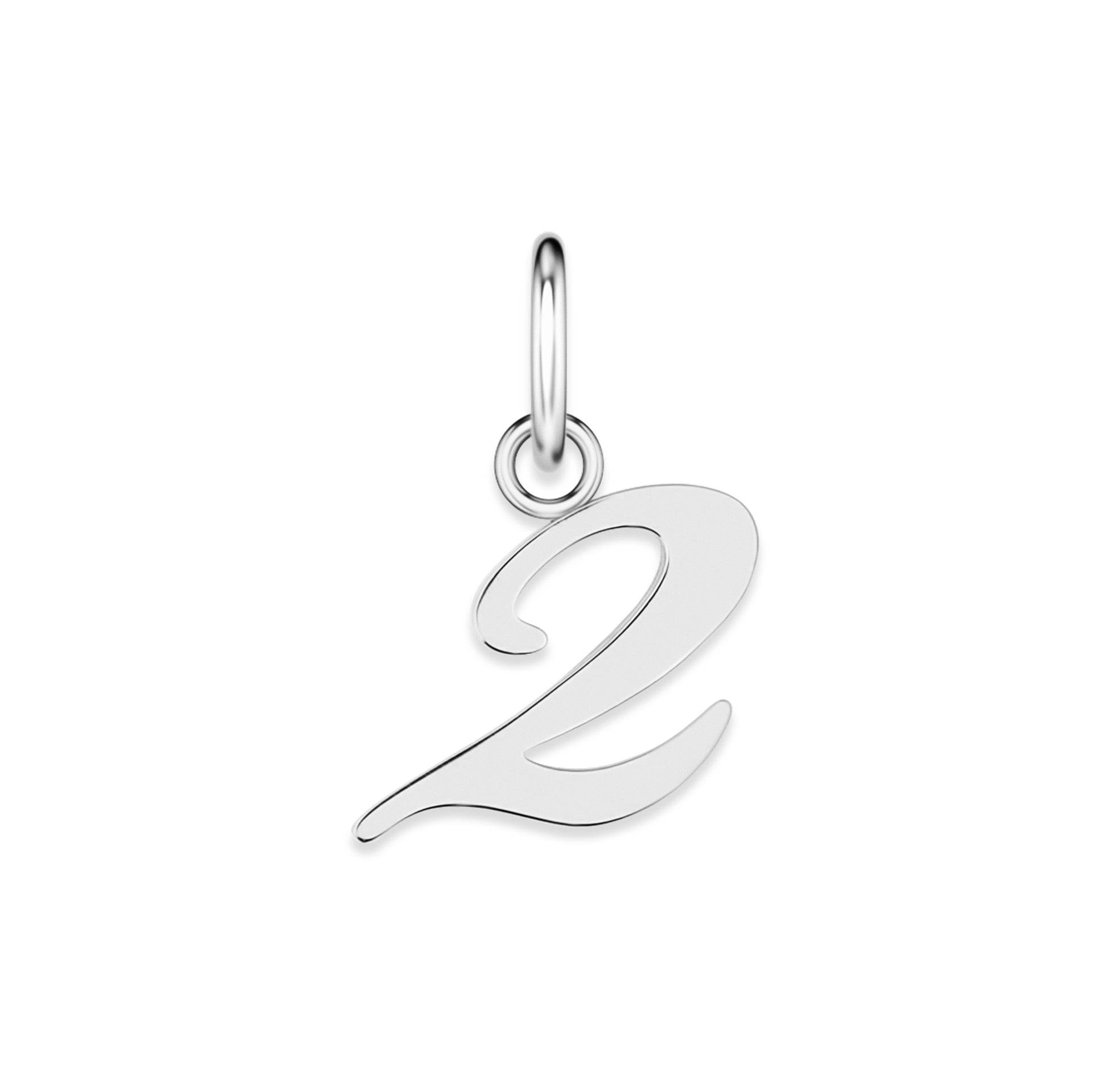 silver stainless steel number charm "2" on a white background
