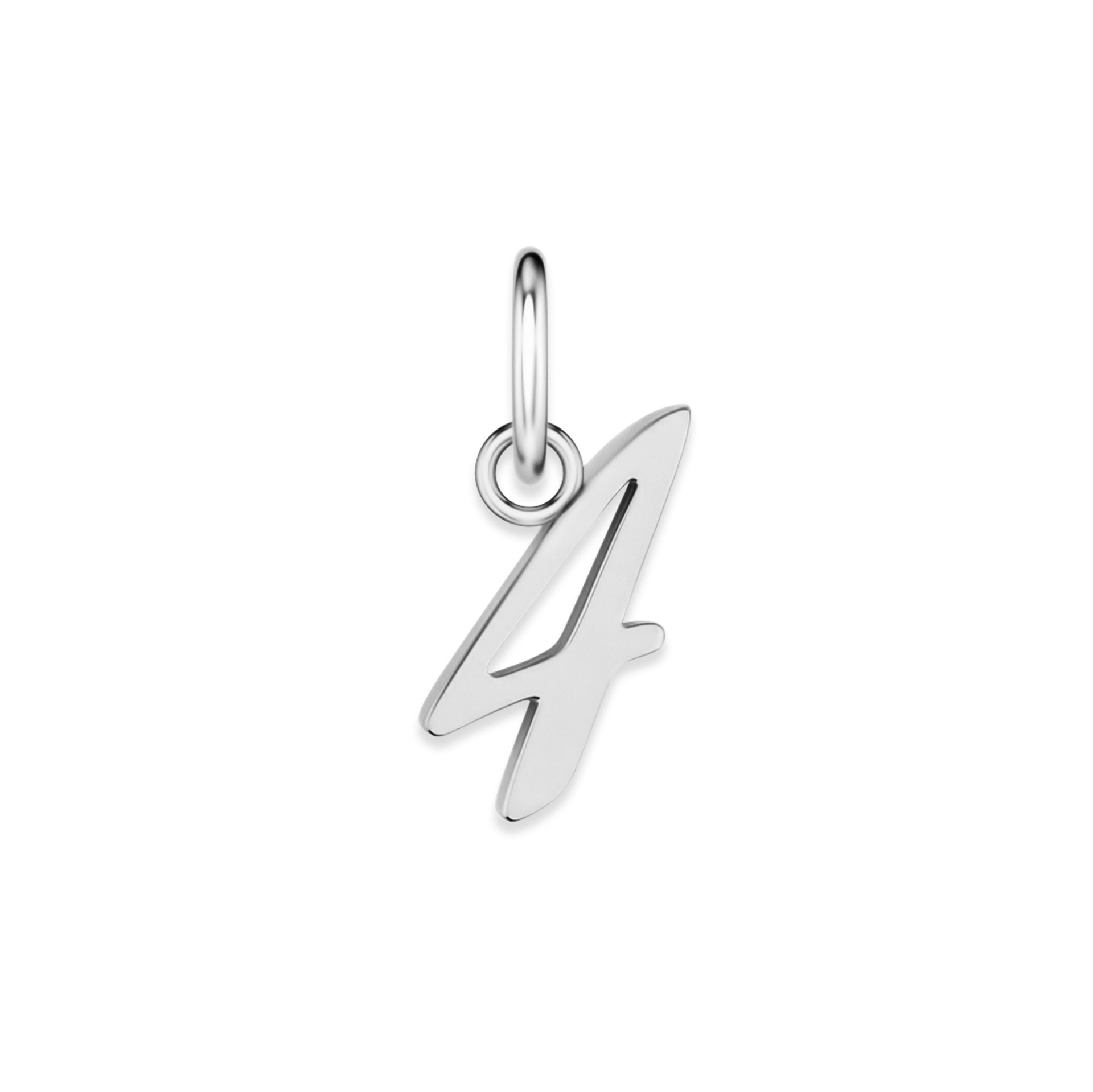 silver stainless steel number charm "4" on a white background