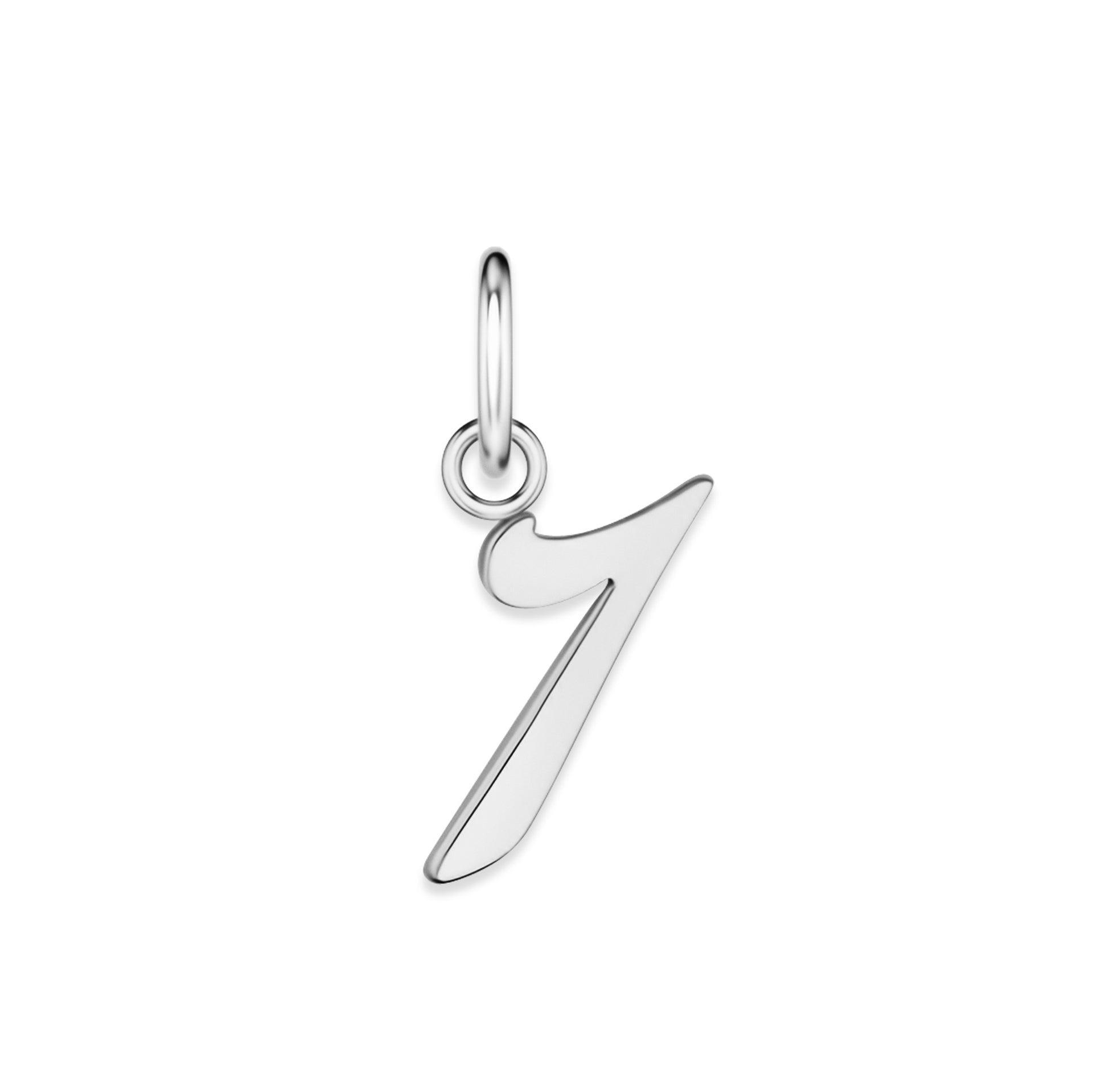 silver stainless steel number charm "7" on a white background