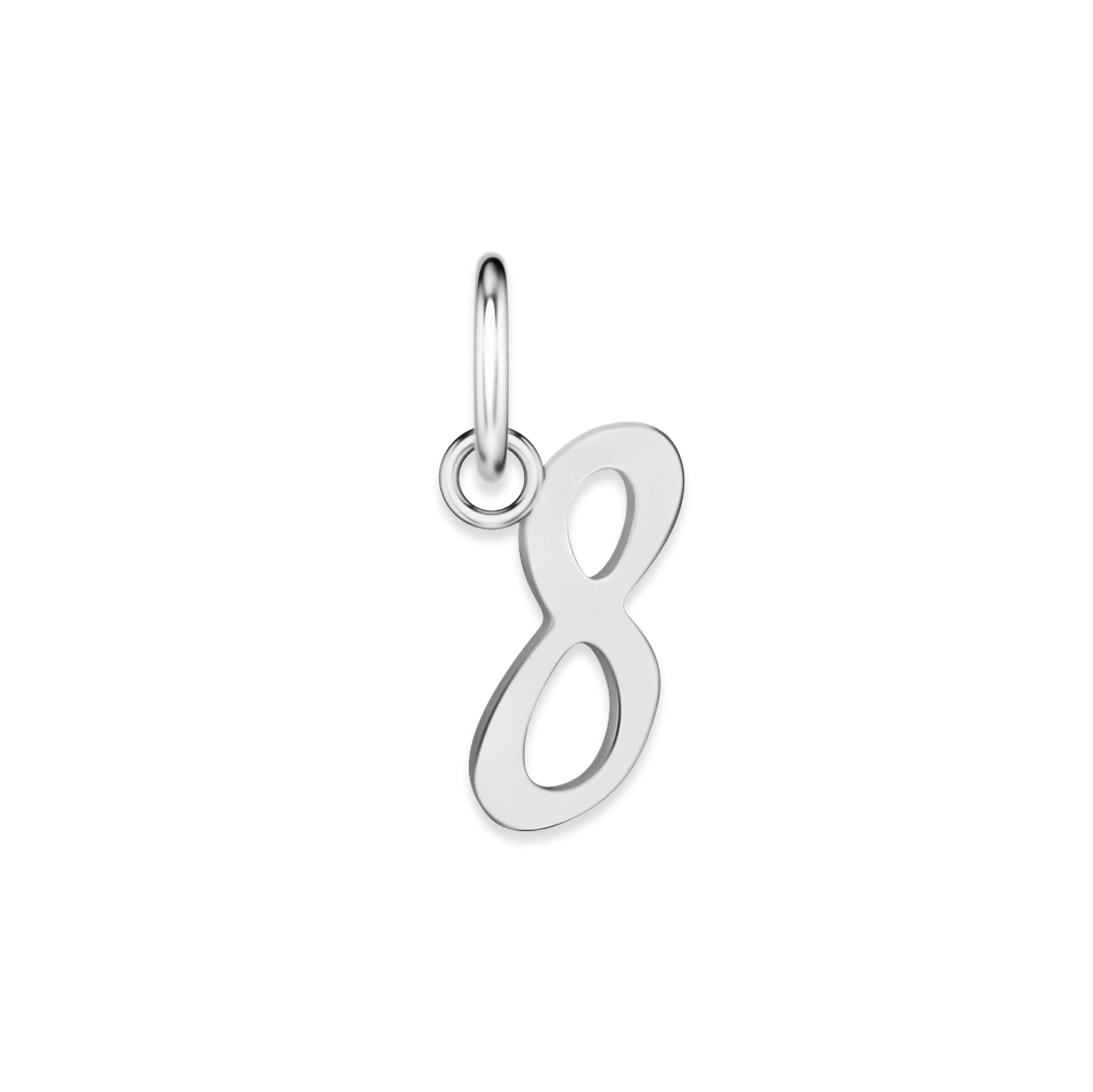 silver stainless steel number charm "8" on a white background