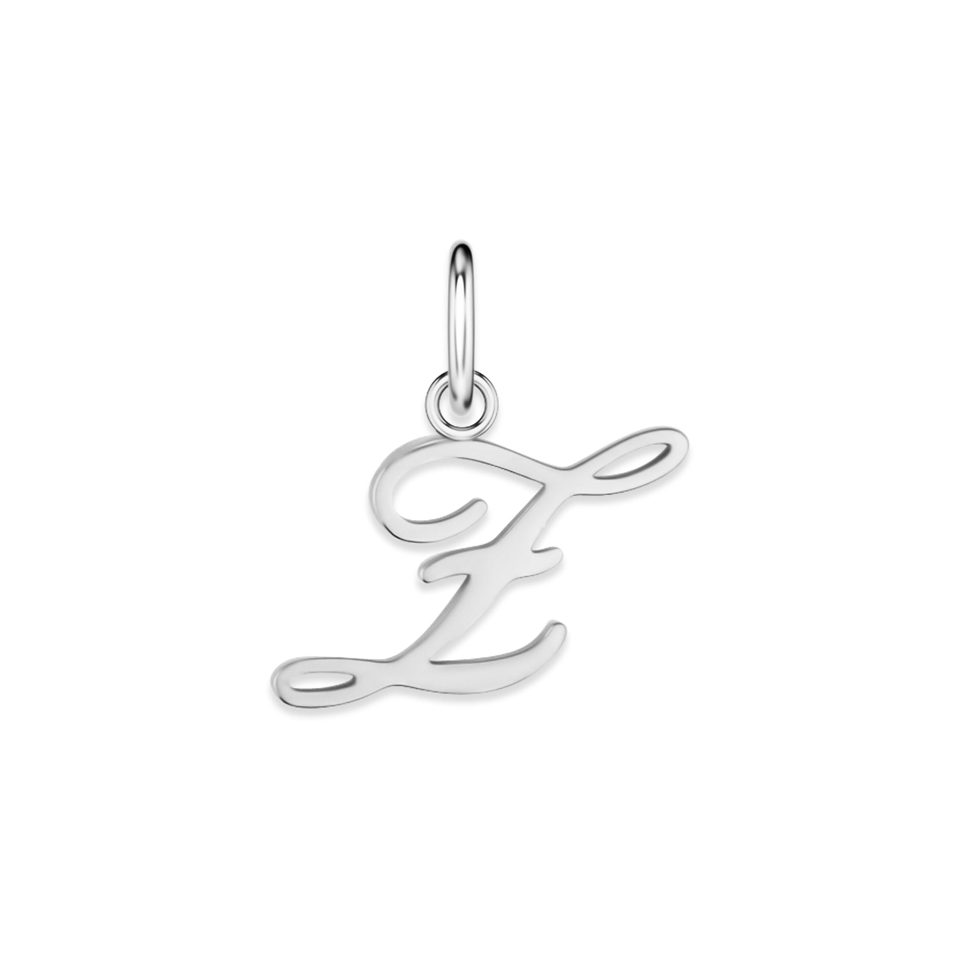 silver stainless steel cursive letter charm "Z" on a white background