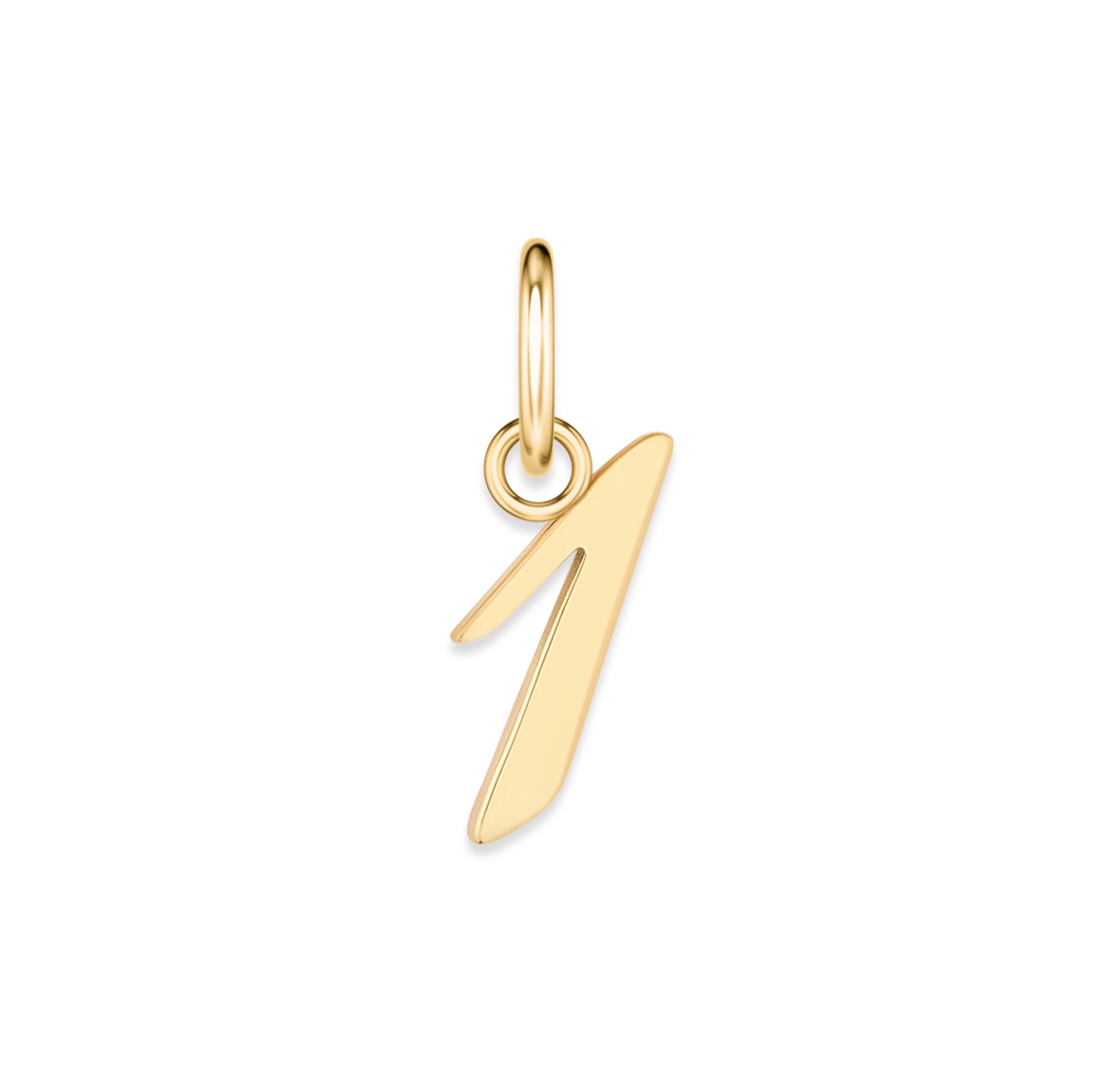 gold stainless steel number charm "1" on a white background
