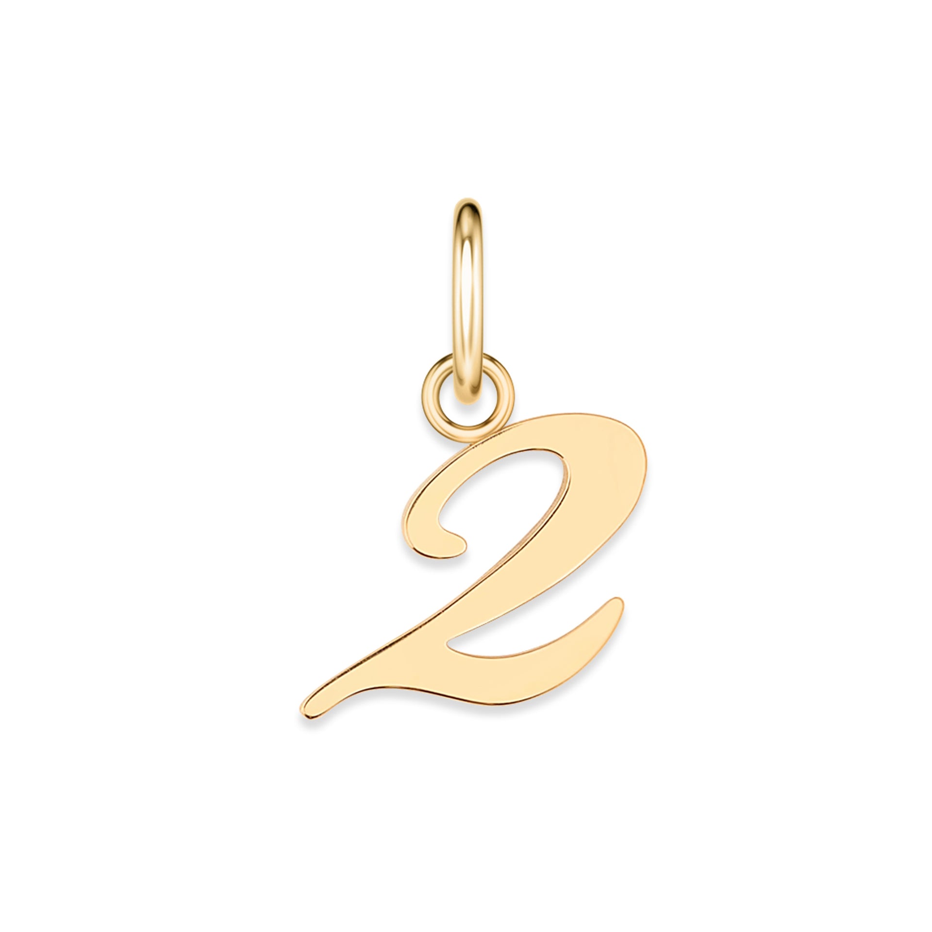 gold stainless steel number charm "2" on a white background
