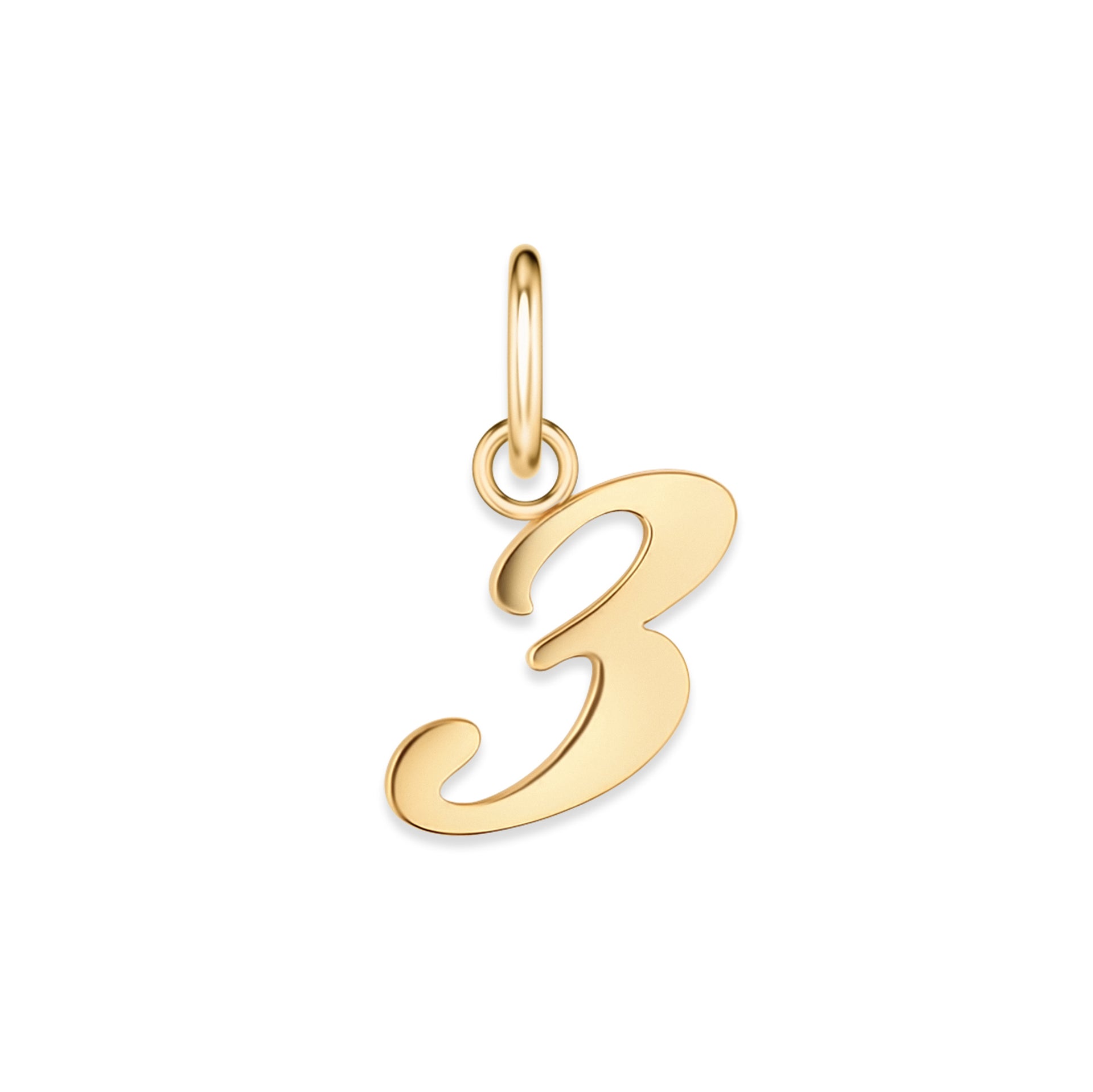 gold stainless steel number charm "3" on a white background